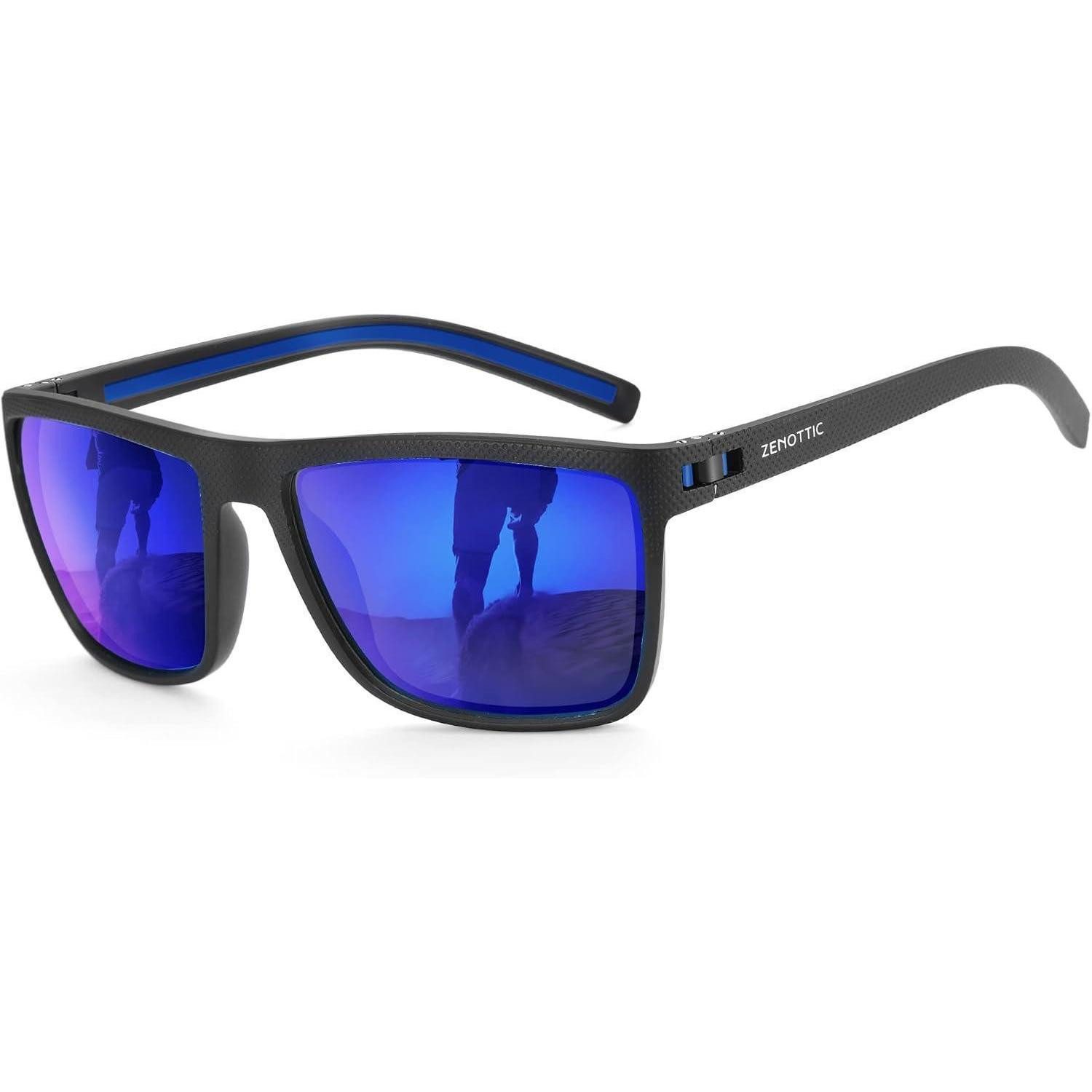 Sonnenbrille Sonnenbrille Herren C13 Schwarzer Rahmen Blau Verspiegelte Linse
