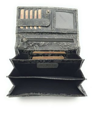 Hill Burry Geldbörse echt Leder Damen Portemonnaie mit RFID Schutz, mit wunderschöner, floraler Prägung, Farbe elegantes grau