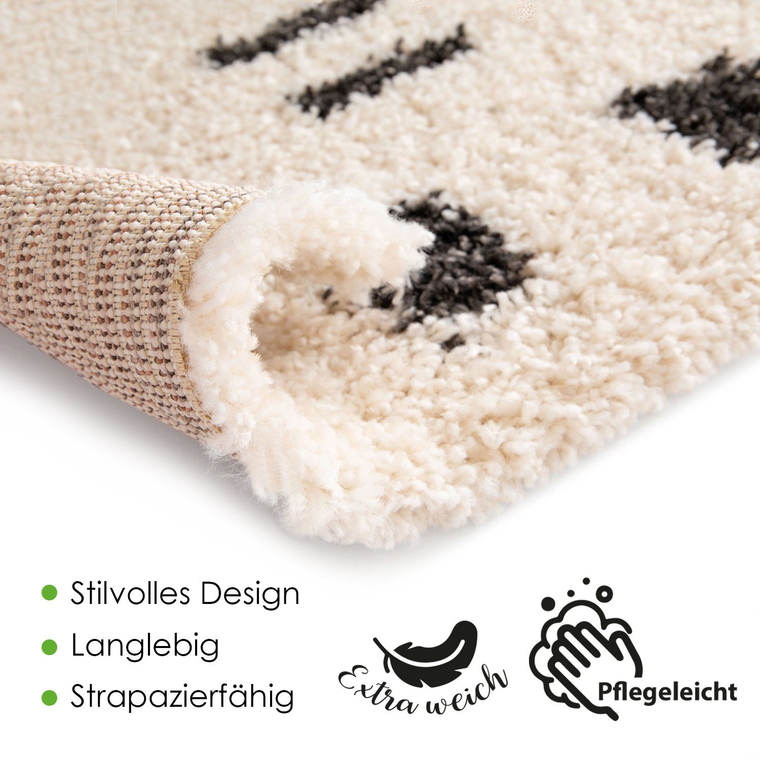 Rikmani Hochflor-Teppich Shaggy Teppich, Weicher Teppich, Wohnzimmer, Schlafzimmer