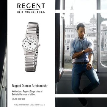 Regent Quarzuhr Regent Damen-Armbanduhr silber Analog F-888, Damen Armbanduhr rund, klein (ca. 25mm), Edelstahlarmband