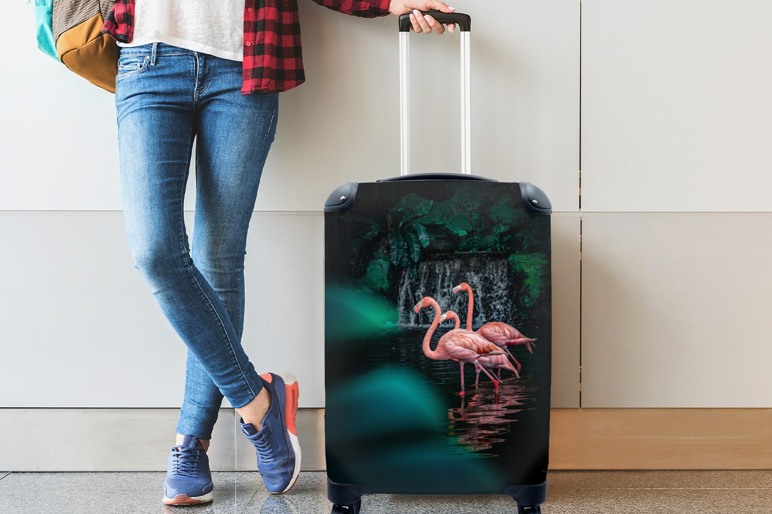 Reisekoffer rollen, Flamingo - für Sommer, Ferien, mit Rollen, Singapur Handgepäckkoffer Reisetasche MuchoWow Trolley, Park Handgepäck - 4 -