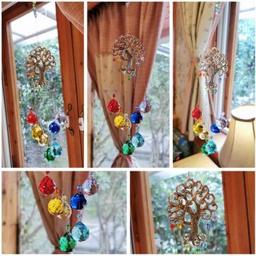 Lubgitsr Fensterdekoration Kristallregenbogen Sonnenfänger Glasbaum des Lebens Anhänger