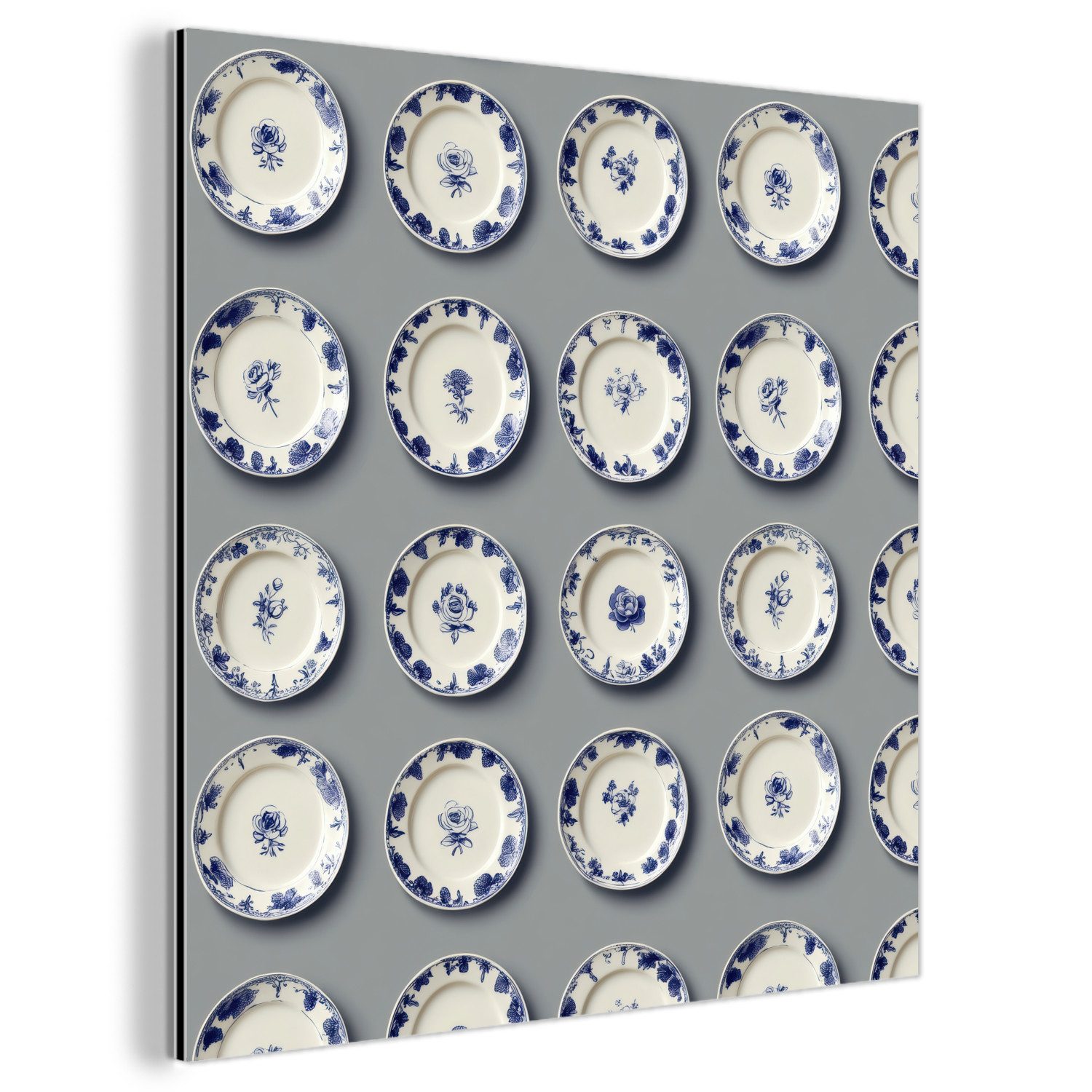 MuchoWow Metallbild Schilder - Blumen - Blau - Weiß, Inkl. Aufhängung, Alu-Dibond-Druck, Wandbild aus Metall, Aluminium deko, 20x20 cm