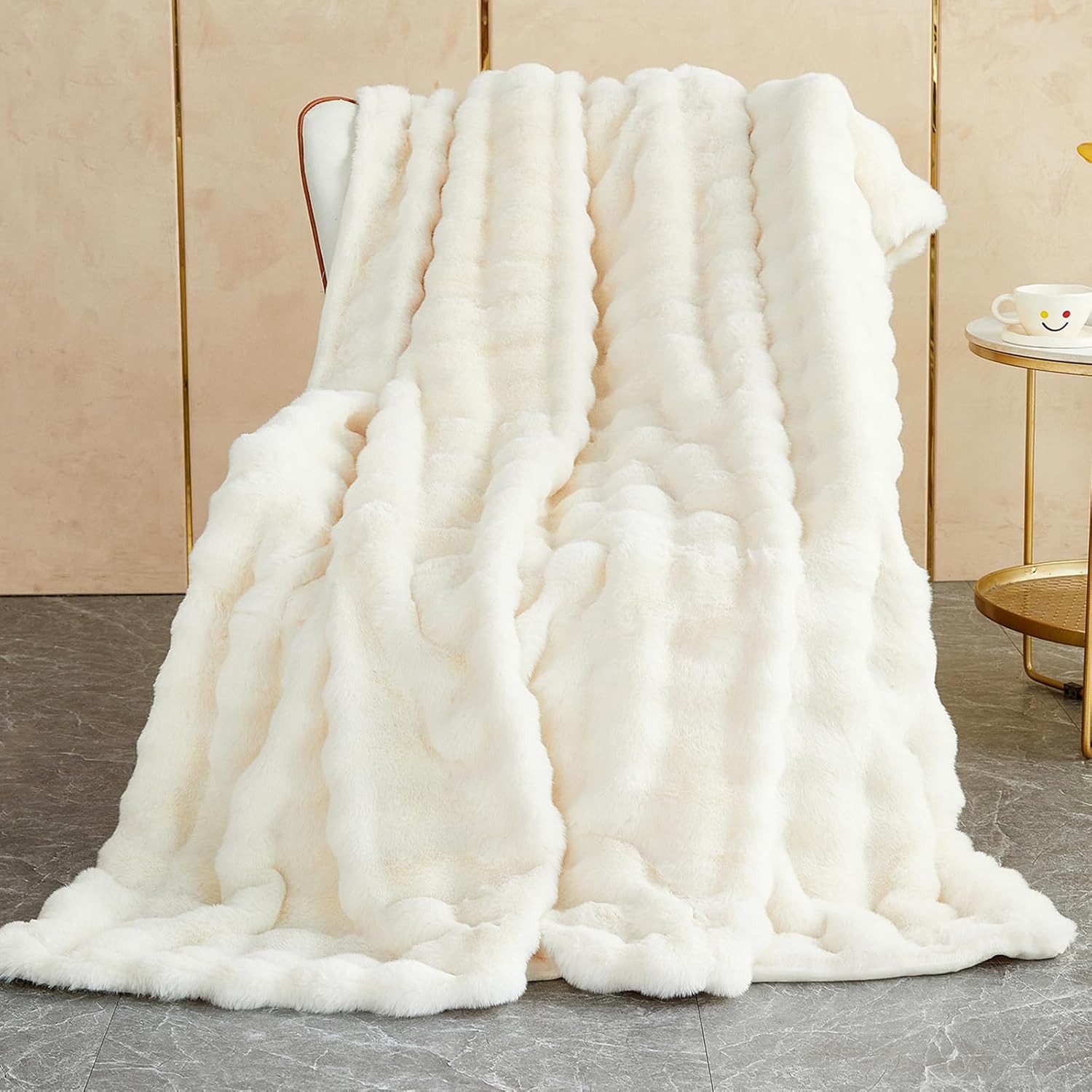 LMaxhome Wohndecke Kuscheldecke Kaninchen, Weiß, Gr. 160 cm x 200 cm