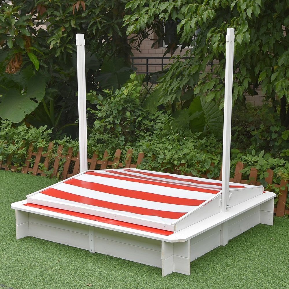 Mucola Sandkasten Sandkasten mit Sonndendach Sandkiste Sandbox Spielhaus Holzsandkasten, (Stück, 1-tlg., Sandkasten mit Dach), Sonnendach