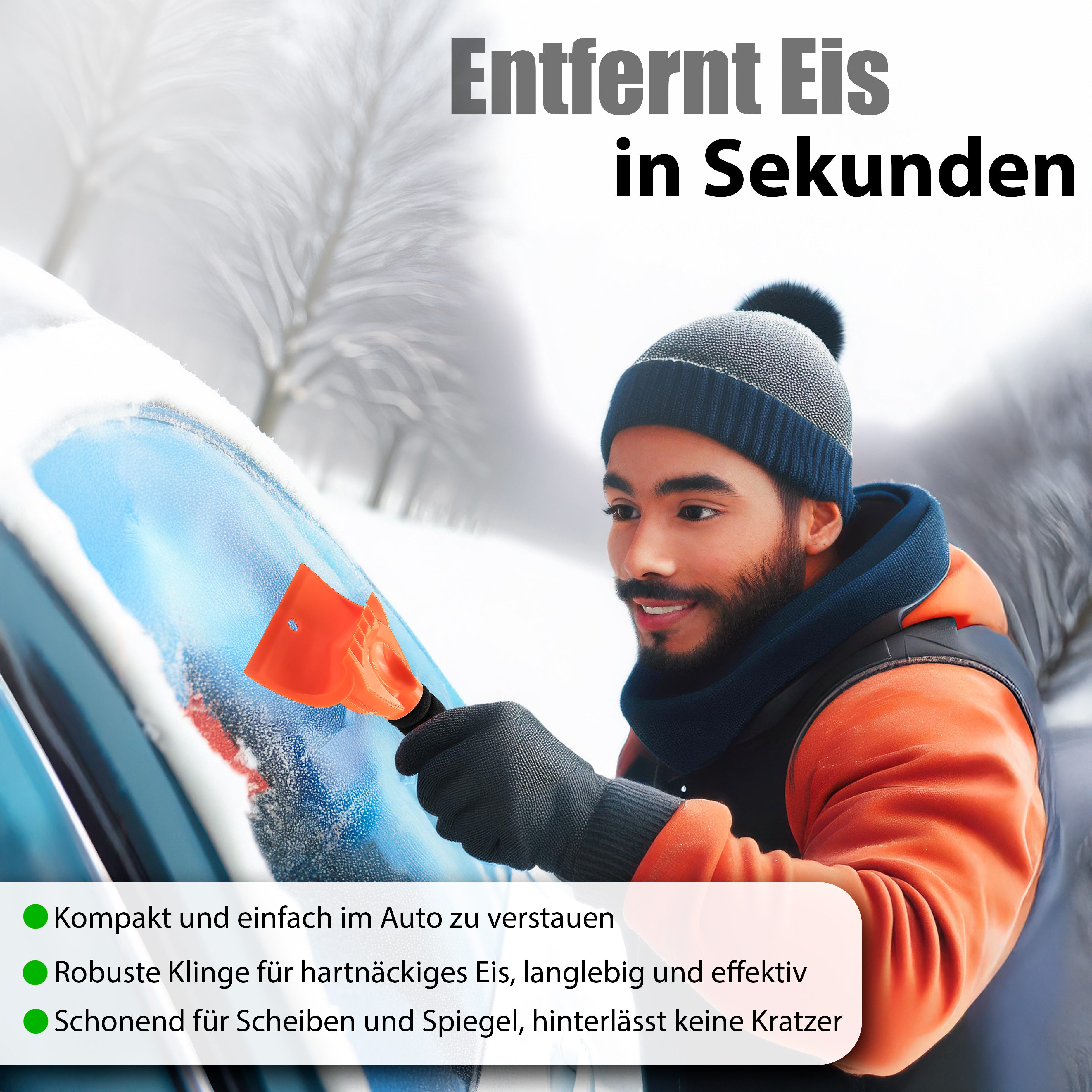 BigDean Eiskratzer 2 Stück Eisschaber Auto Winterset – maximale Kratzleistung Kompakt, Robust und Schonend zur Scheibe