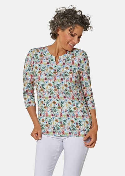 GOLDNER 3/4-Arm-Shirt Knitterarmes Druckshirt mit femininen Blumendruck
