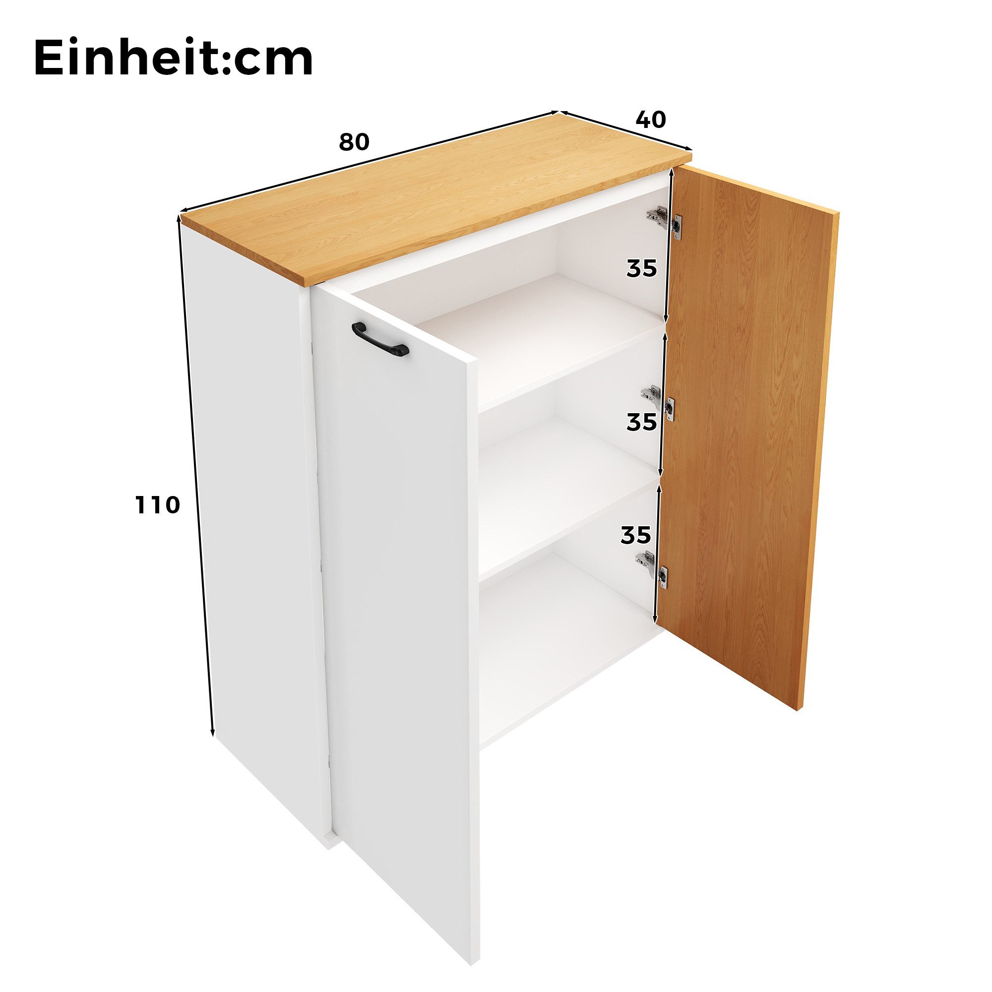 Merax Sideboard Aktenschrank 80 × 40 × 110 cm, Highboard Büroschrank (1 St., Kommode Stauraumschrank), mit Lamellenfront und Soft-Close-Türen – Bild 5 von 5