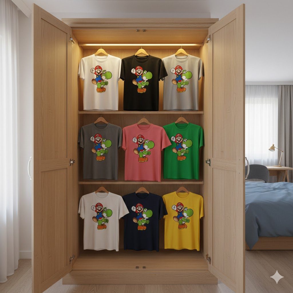 Blondie & Brownie T-Shirt Kinder Yoshi & Mario Konsole Retro Super Luigi