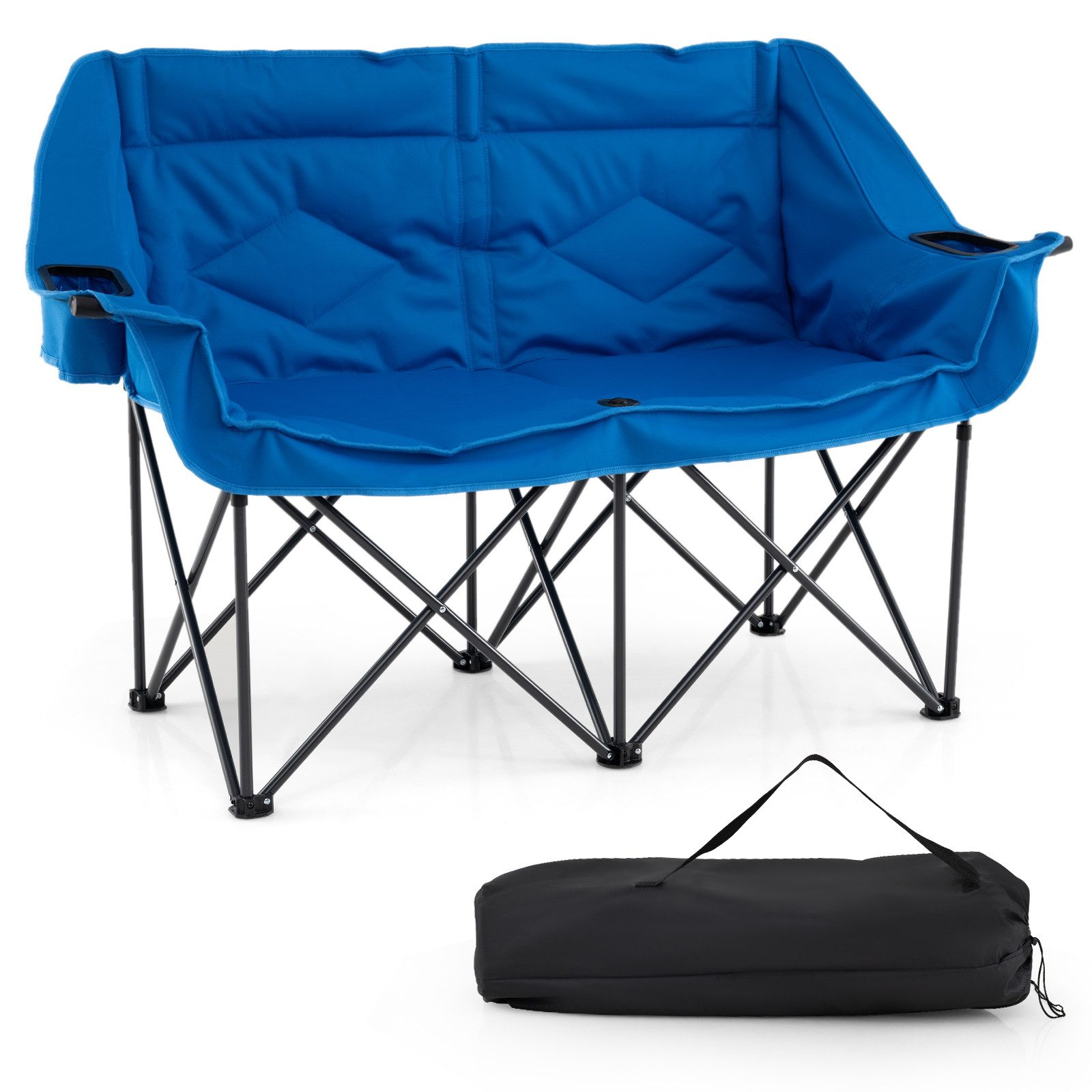 COSTWAY Campingstuhl, Campingsofa mit Getränkehaltern für 2 Personen, Klappstuhl, Faltsofa