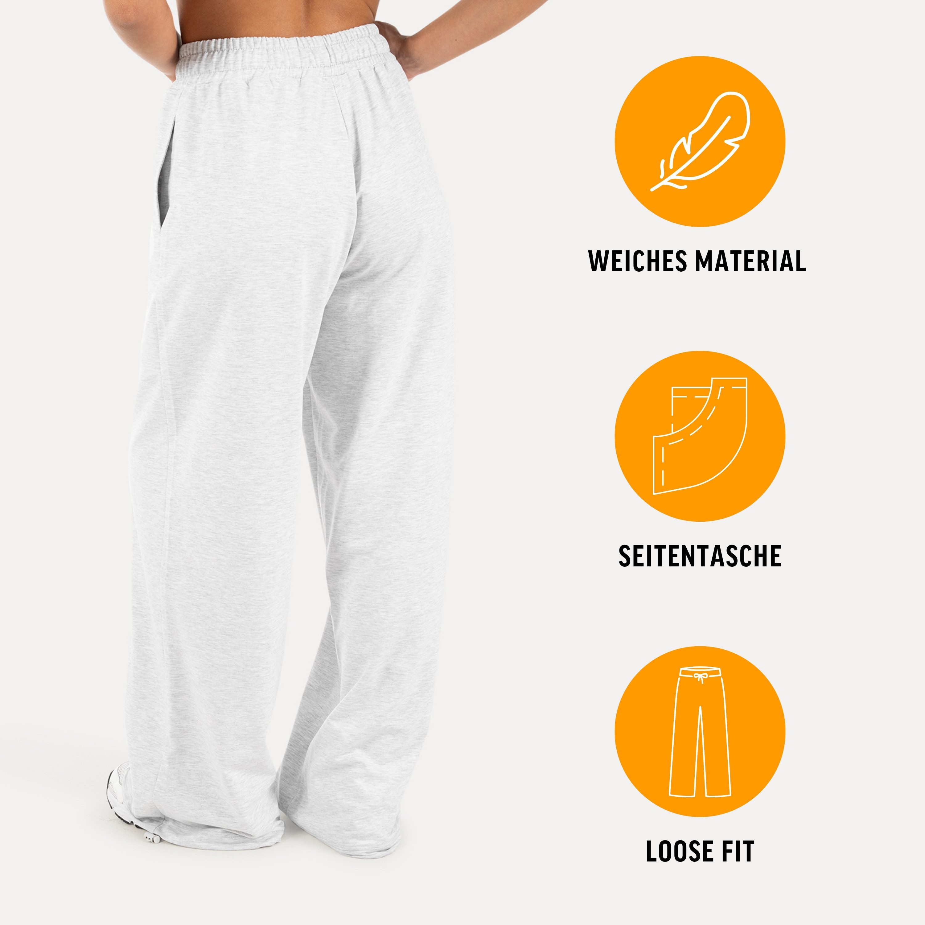 Smilodox Jogginghose Veyt Damen, Sweatpants aus Baumwolle, Sporthose Loose Fit Wide Leg, Verstellbarer Tunnelzug, Langer Schnitt, für Sport & Alltag