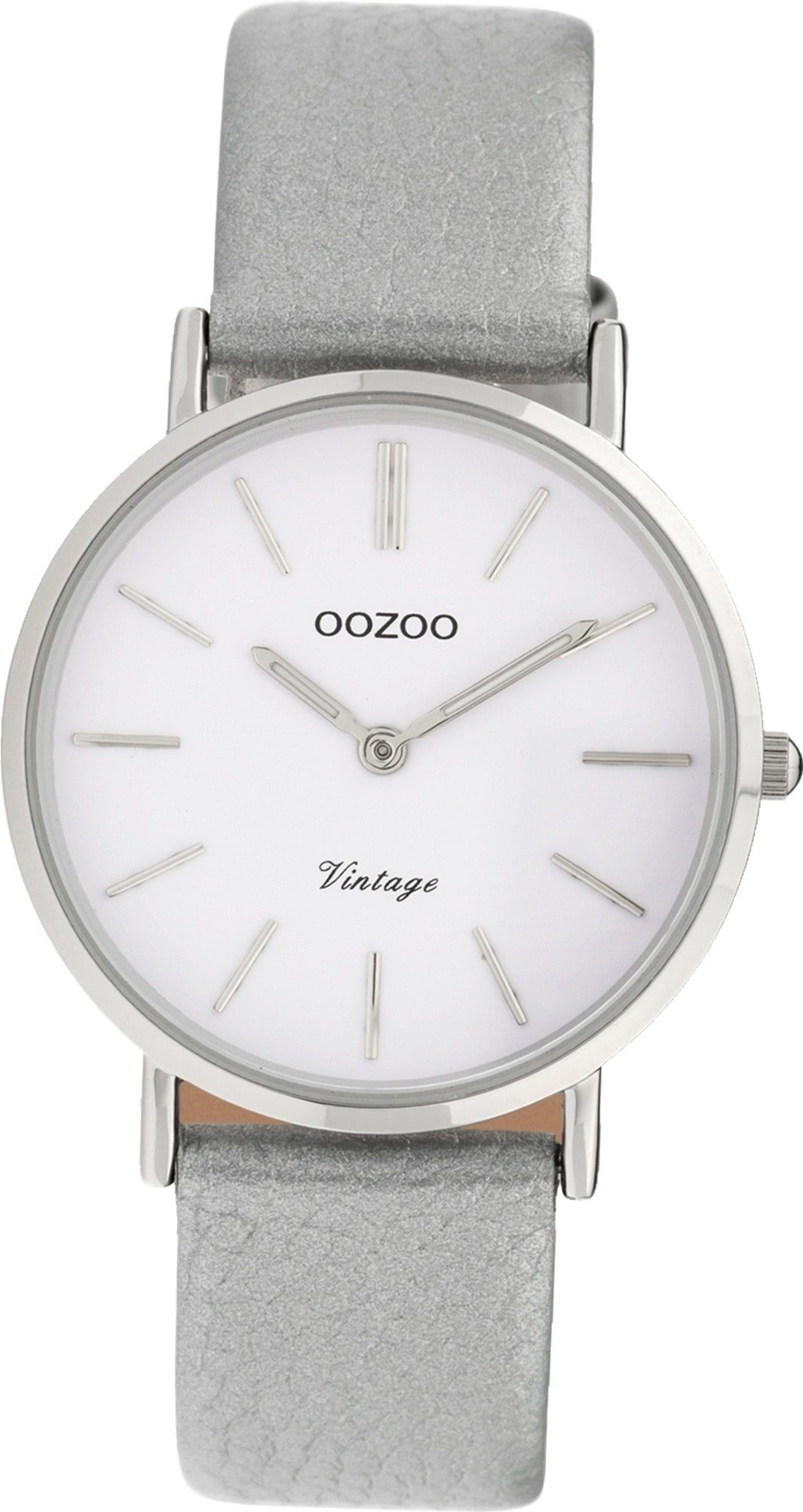 OOZOO Quarzuhr Oozoo Leder Damen Uhr C9970 Analog, Damenuhr Lederarmband grau, rundes Gehäuse, mittel (ca. 32mm)