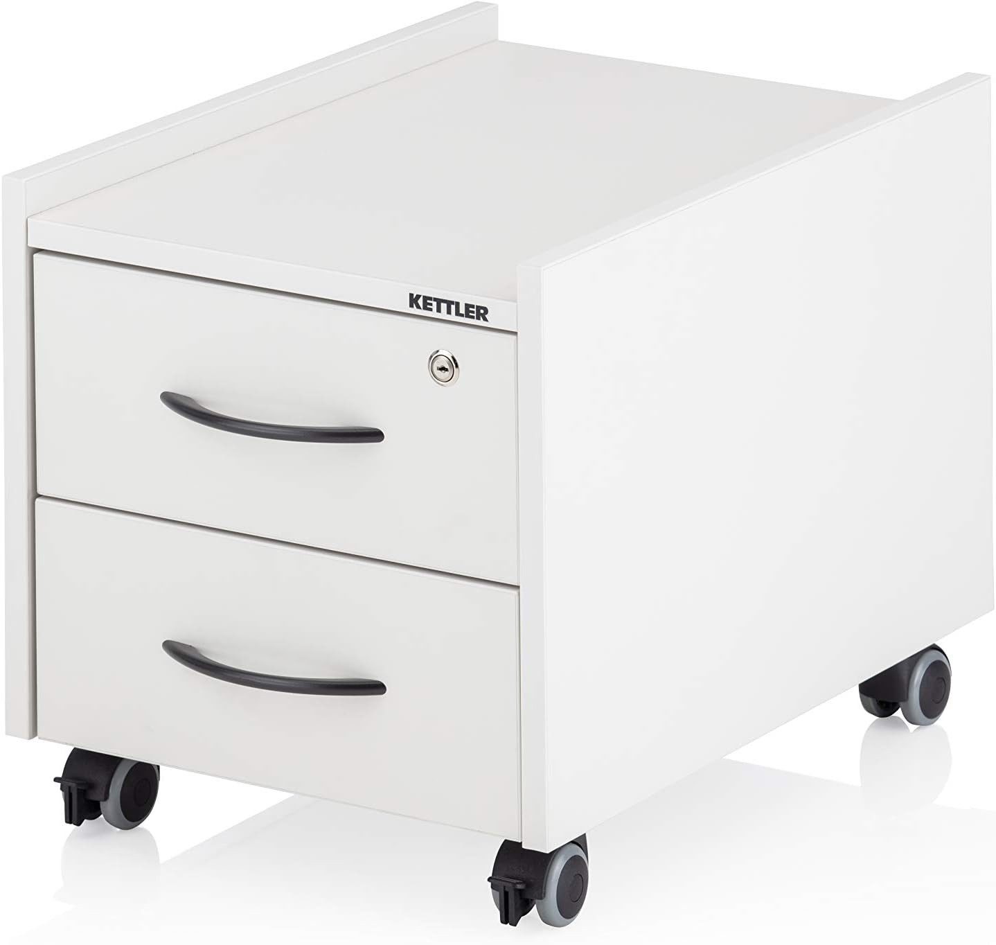 Möbelhandel Klipenstein Rollcontainer Kettler Sit-On-Locked Rollschrank Weiß/Eiche, 2 Schubladen, mit Sitzfläche, Geheimfach