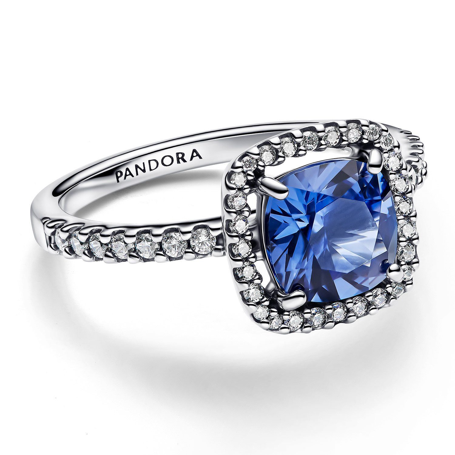 Pandora Silberring DamenSilber Funkelndes Quadrat Blau Heiligenschein günstig online kaufen