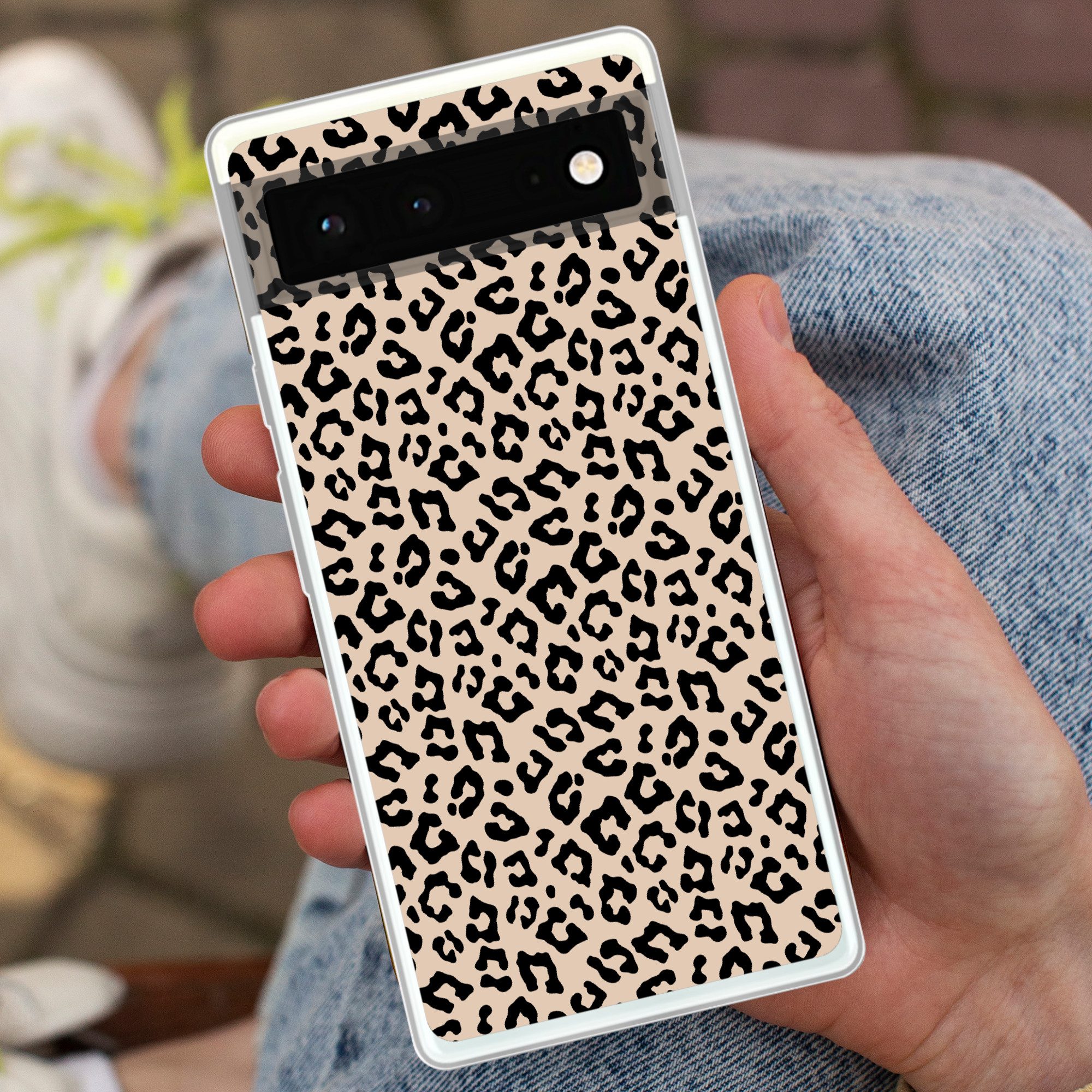 MuchoWow Handyhülle für Google Pixel 6 Pantherdruck - Schwarz - Braun - Tierdruck, Handy Case, Silikon, Bumper Case Dünn