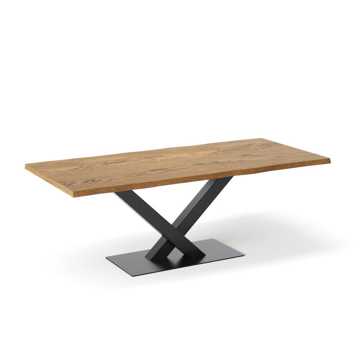 Rellgo Esstisch aus Wildeiche, Silja Baumkantentisch – V-Gestell Stahl – Handgefertigt, Naturbelassene Baumkante, Hergestellt in Deutschland, Massivholz