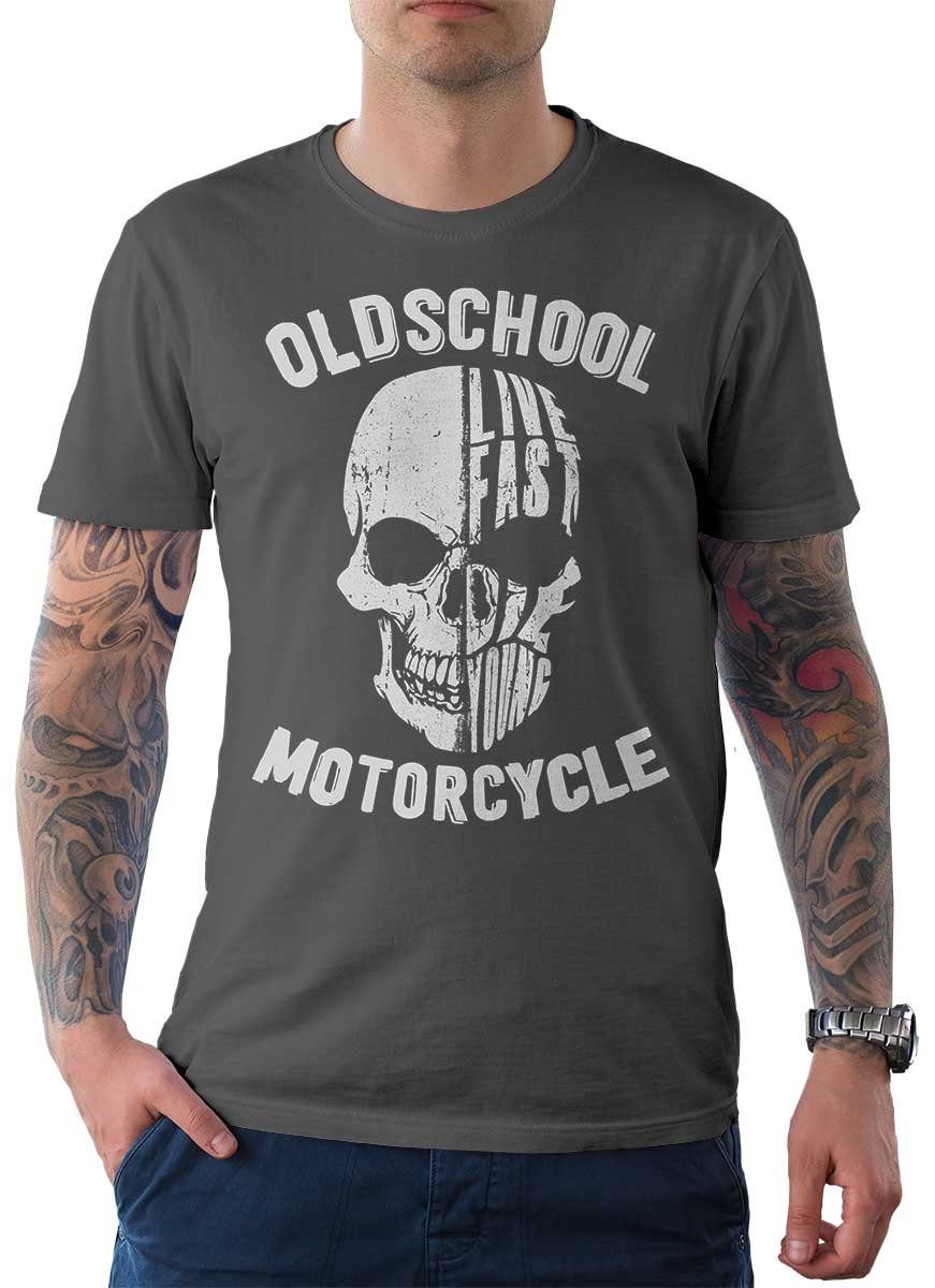 Rebel On Wheels T-Shirt Herren T-Shirt Tee Live Fast Motorcycle mit Biker / Motorrad Motiv Grau