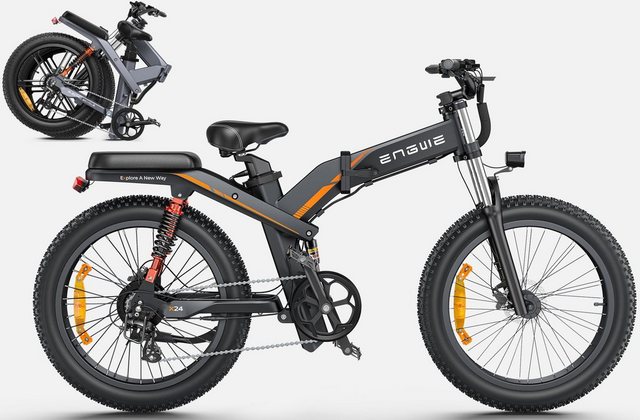 REDOM E-Bike E-Fahrrad Elektrofahrrad Elektro Fahrrad E Bike EBike 24 Zoll klappbar, 8 Gang, Kettenschaltung, Heckmotor, (25km/h Reichweite 100 km ohne Straßenzulassung, Mountainbike, E-Mountainbike, mit 8-Gang-Kettenschaltung, 250w Bürstenloser Motor, 48V 29,2Ah, Hinterradmotor), Fahrrad mit 2 Batterie Federgabel Mittelfederung Hinterradfederung