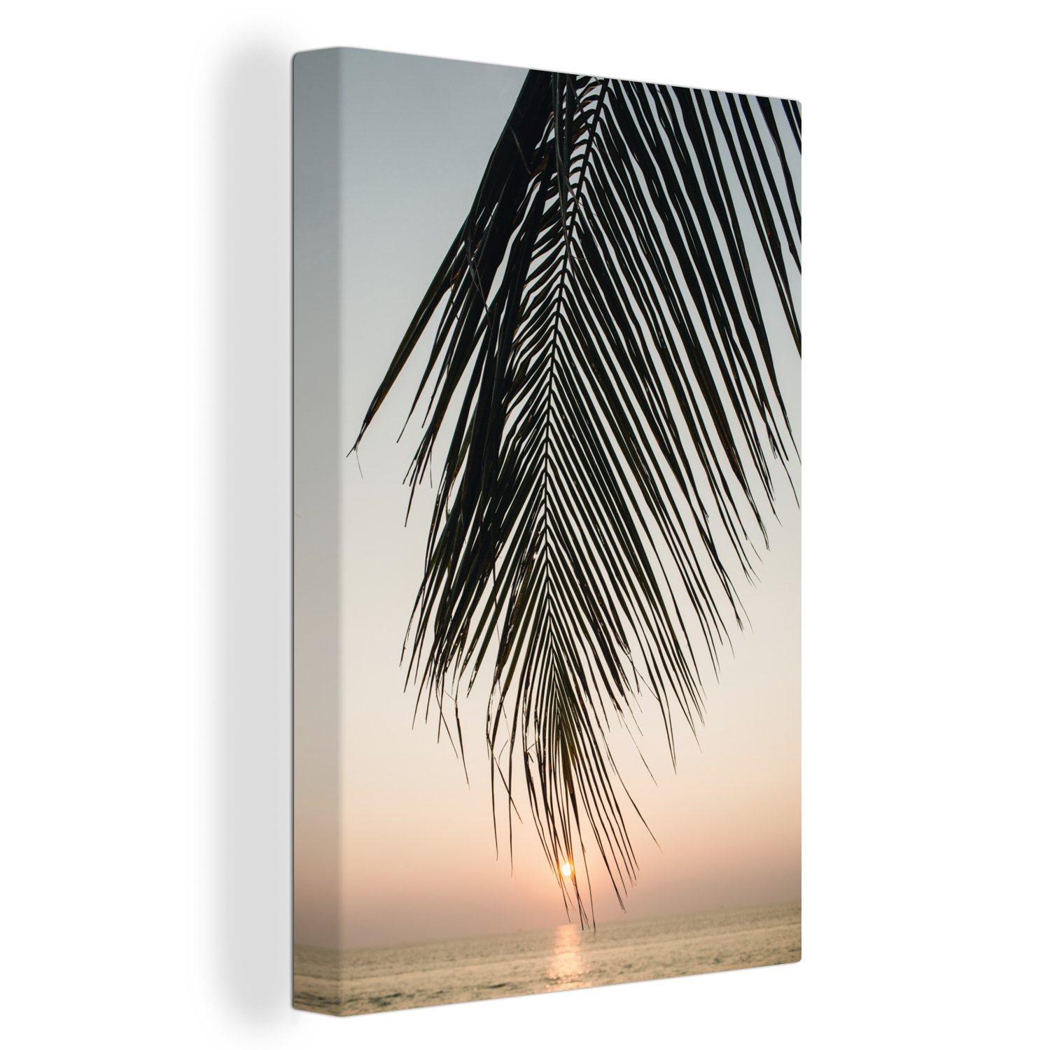 OneMillionCanvasses® Leinwandbild Palmenblatt - Meer - Sonne, (1 St), Leinwandbild fertig bespannt inkl. Zackenaufhänger, Gemälde, 20x30 cm
