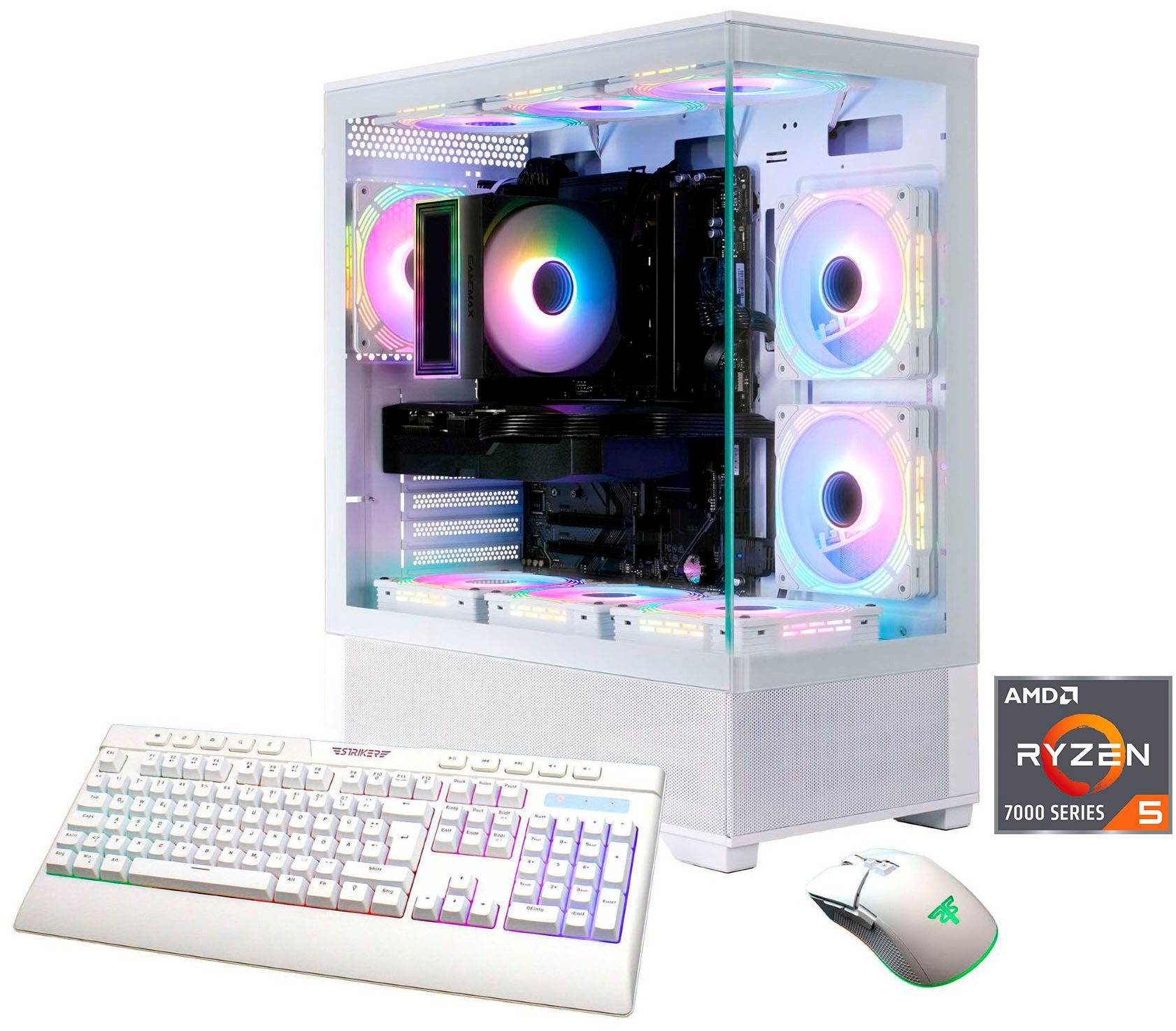 GAMEMAX Vista AW 8207 AMD Ryzen 5 7500F 32GB DDR5 1TB SSD RX 9070 Gaming-PC (AMD Ryzen 5 7500F, RX 9070, 32 GB RAM, 1000 GB SSD, Luftkühlung aktiv, Windows 11, DDR5 RAM)