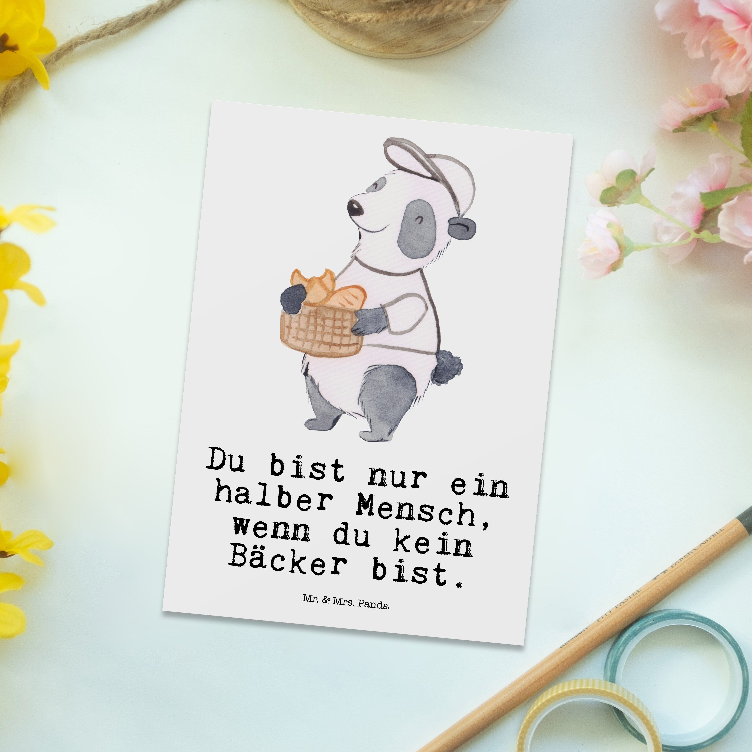 Grußka Mrs. Bäcker mit Mr. Dankeskarte, & Geschenk, Weiß - - Herz Panda Postkarte Geschenkkarte,