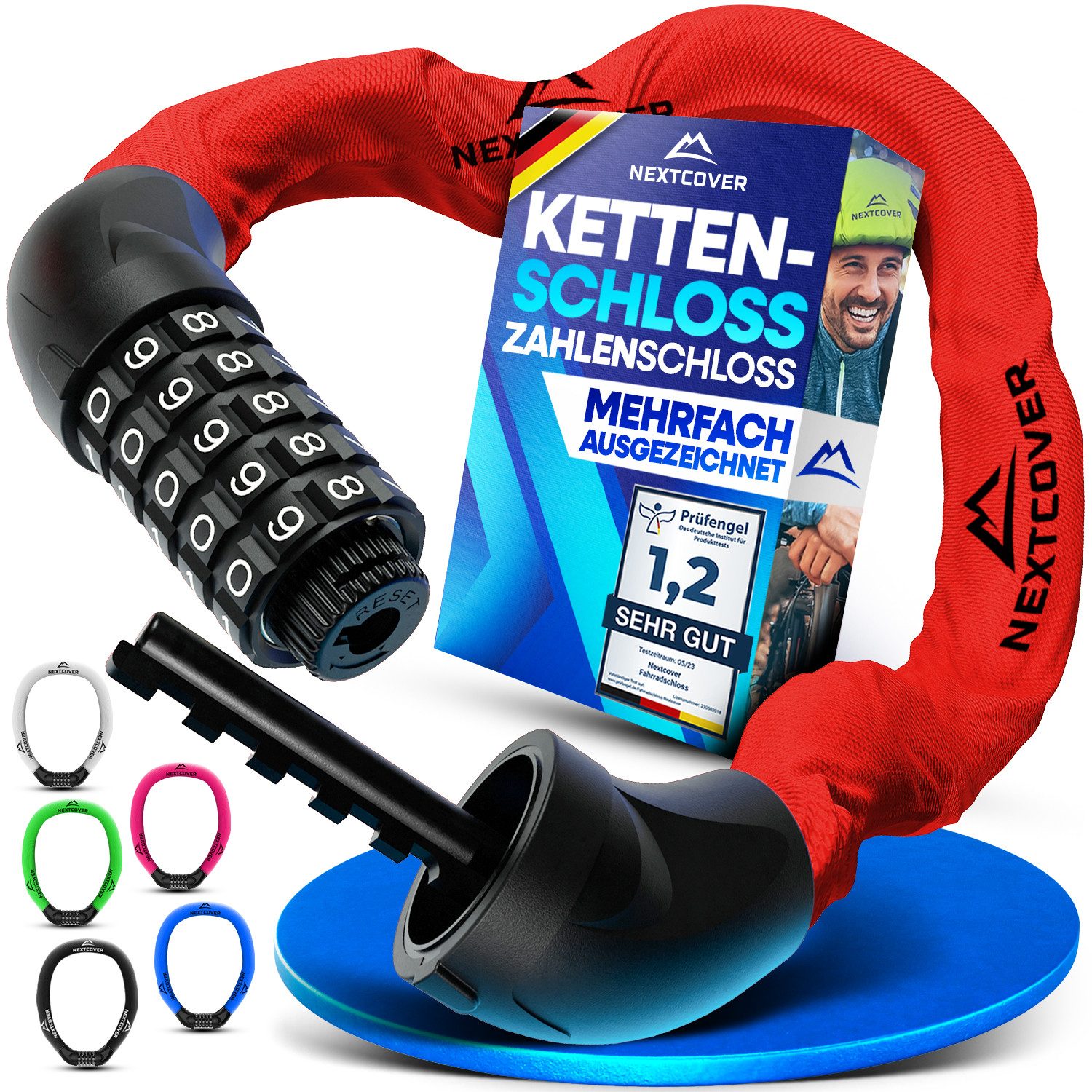 Nextcover Kettenschloss NEXTCOVER® Fahrradschloss LockOne mit Zahlencode oder Schlüssel