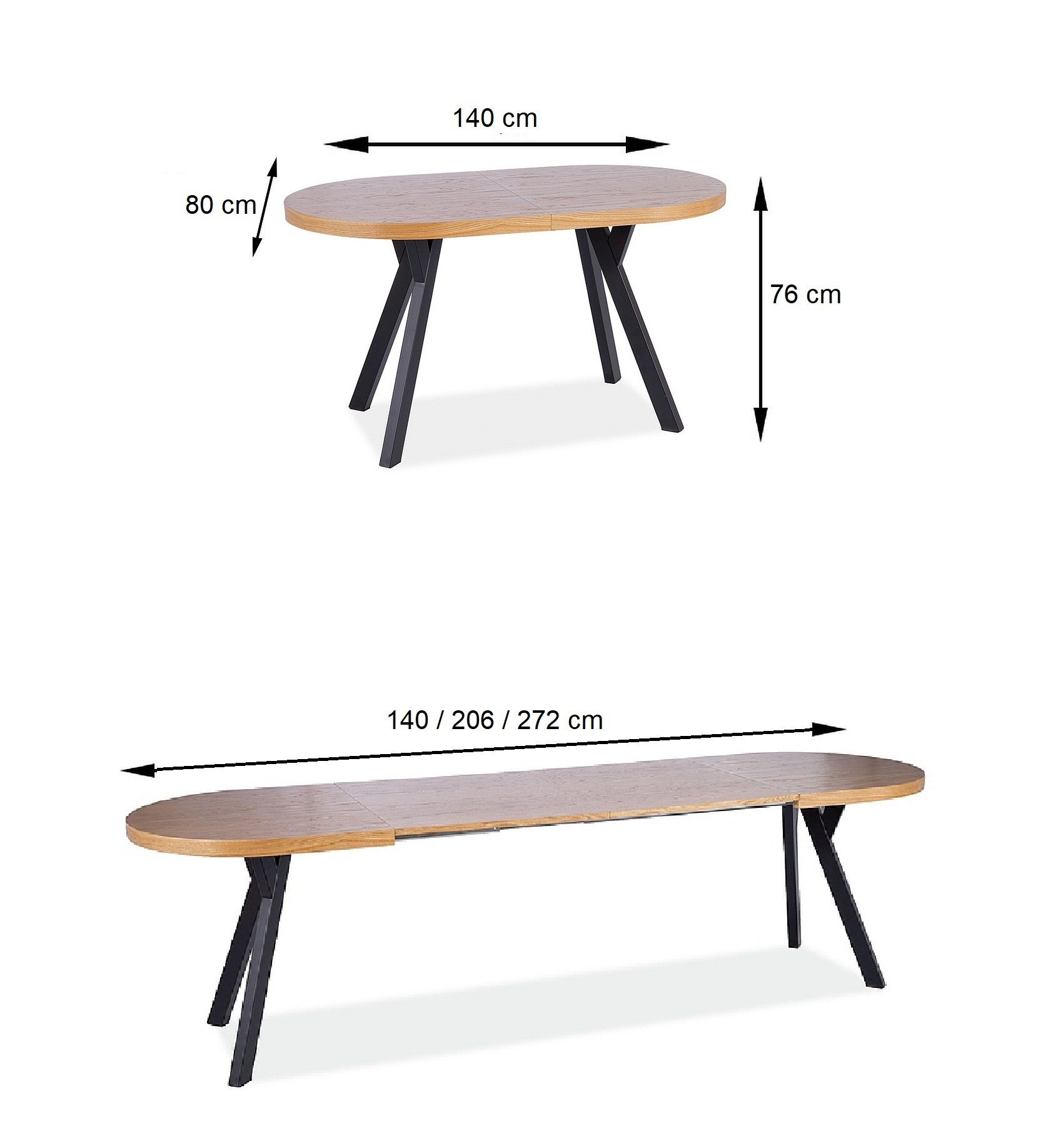 Schwarz Esstisch Natur - oval Design matt GS-444 ausziehbar designimpex Esstisch Eiche rund