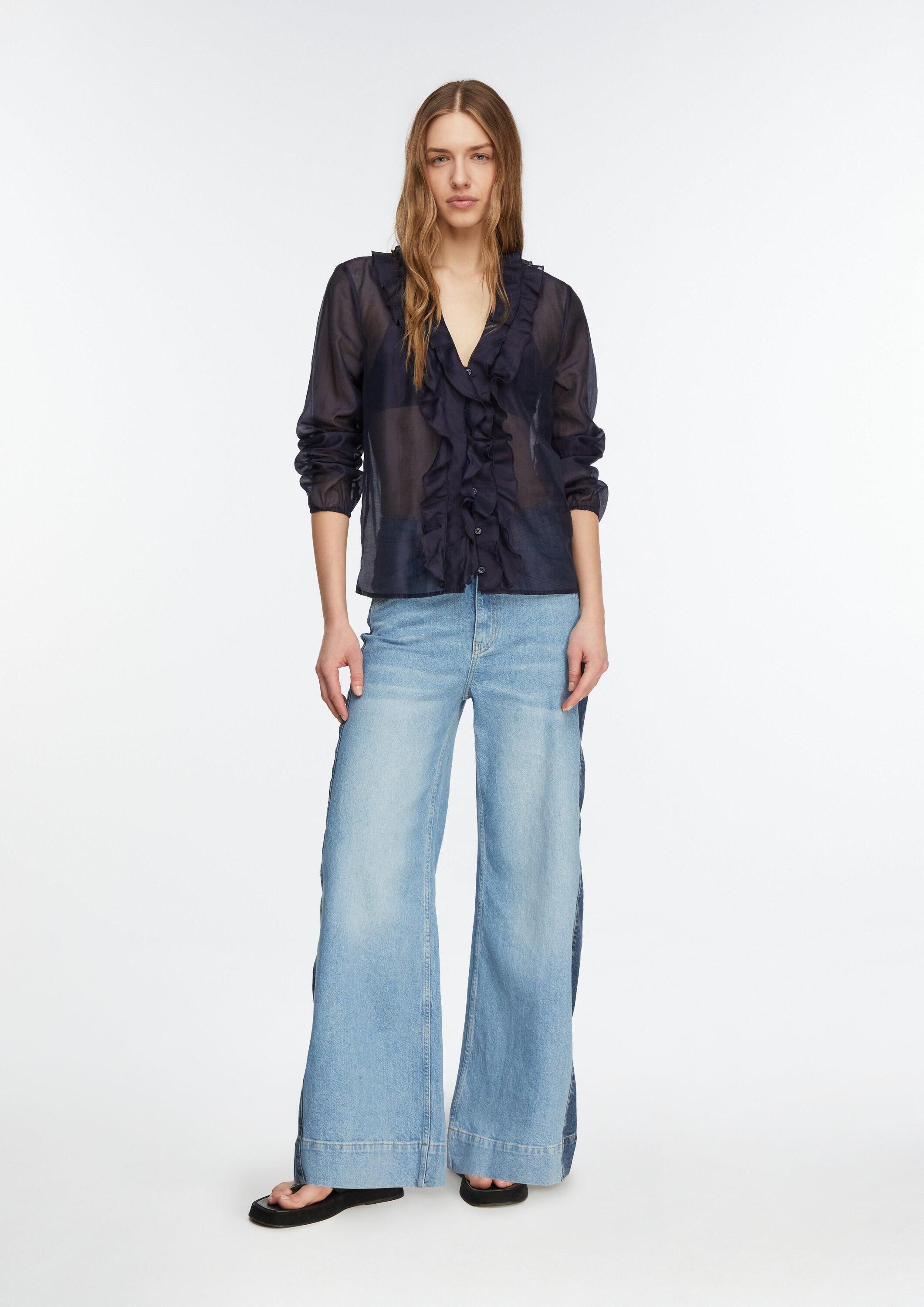 comma Langarmbluse Bluse Lyocell-Bluse mit Volants