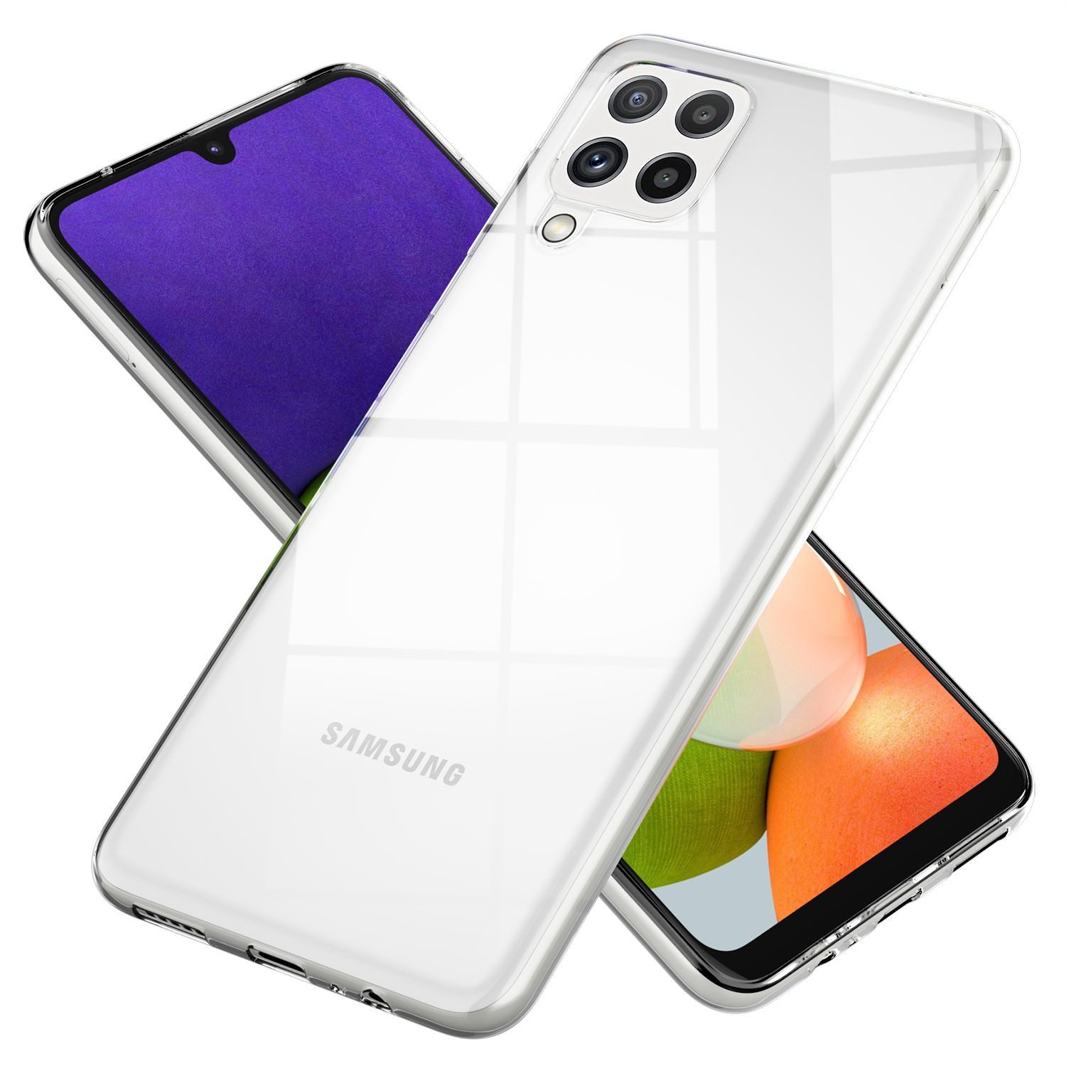 Nalia Smartphone-Hülle Samsung Galaxy A22 16,3 cm (6,4 Zoll), GLAZE Case - Transparentes Silikon, Anti-Watermark & Schlank