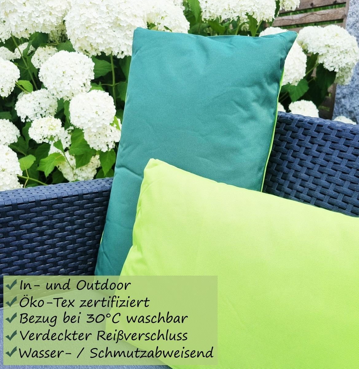 Größen Deko für Füllung, Grün Dunkelgrün Robust, Außen inkl. JACK Kissen Dekokissen Outdoor versch & - Innen JACK Strapazierfähig, Dunkelgrün Lounge Wasserabweisend,