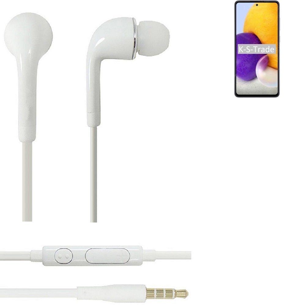 K-S-Trade für Samsung Galaxy A72 In-Ear-Kopfhörer (Kopfhörer Headset mit Mikrofon u Lautstärkeregler weiß 3,5mm)