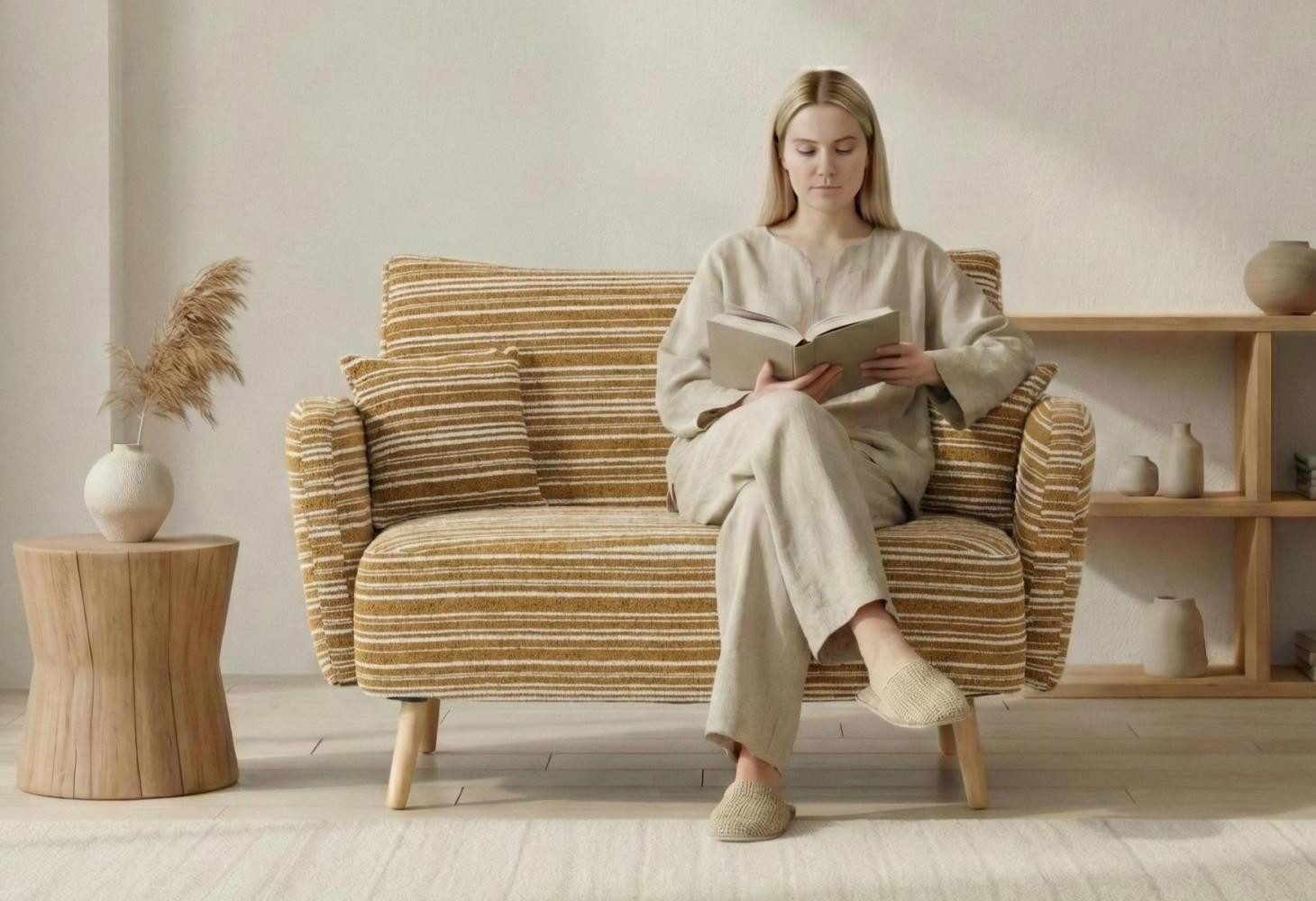 LVHOM XXL-Sessel Loungesofa, weich und bequem, Seitentaschen, Massivholzbeine (geschwungene Rückenlehne und Armlehnen, zwei kleine,bis zu 250kg, abnehmbare und waschbare Zierkissen, kombinierbar mit der gleichen Serie von Sessel), für Schlafzimmer/Wohnzimmer/Arbeitszimmer/Lesezimmer/Apartment