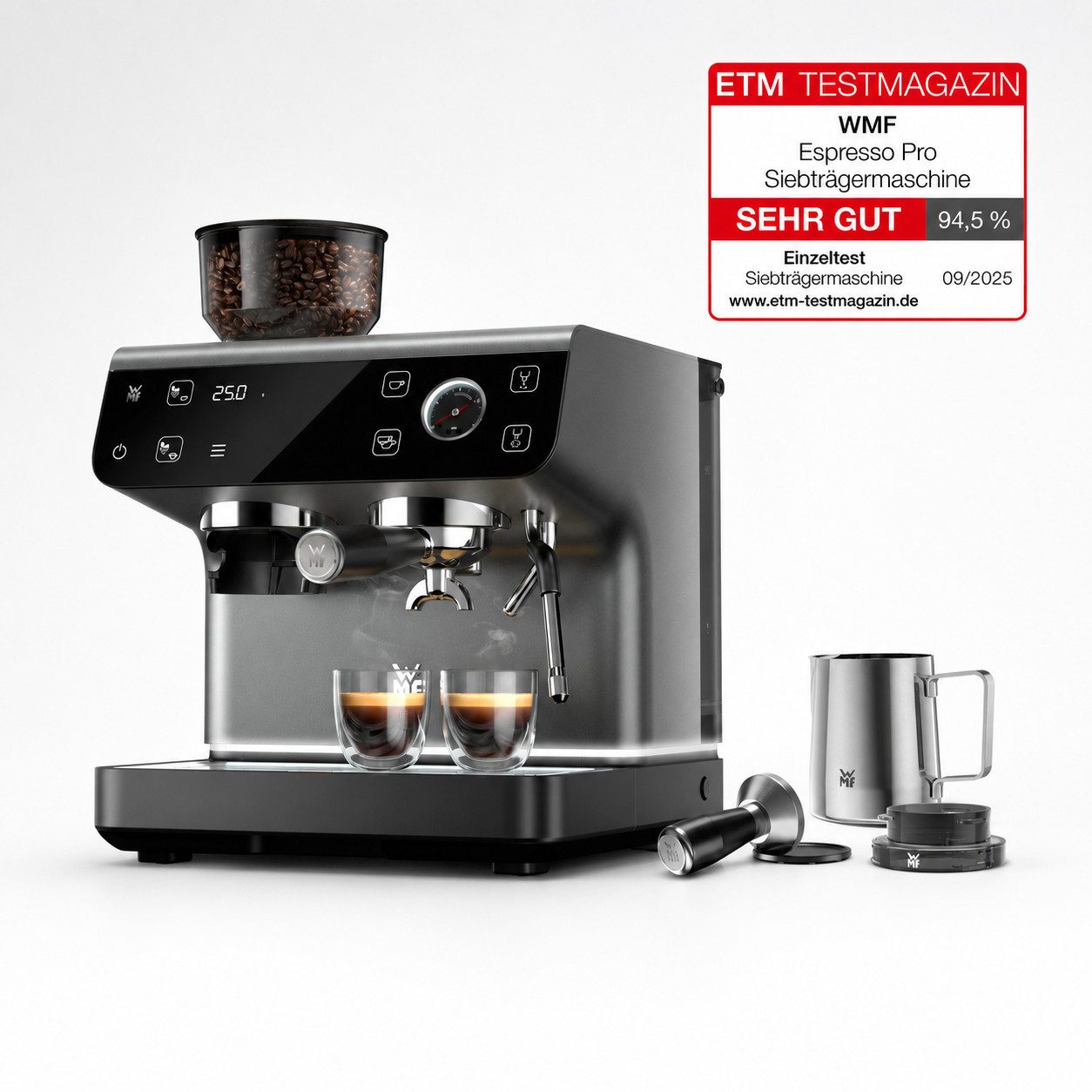 WMF Siebträgermaschine Espresso Pro, WMF Doppel-Thermoblock Technologie, Intuitives Touch-Display aus Glas