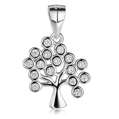 Materia Kettenanhänger Damen Silber Baum Zirkonia weiß KA-518, 925 Sterling Silber, rhodiniert