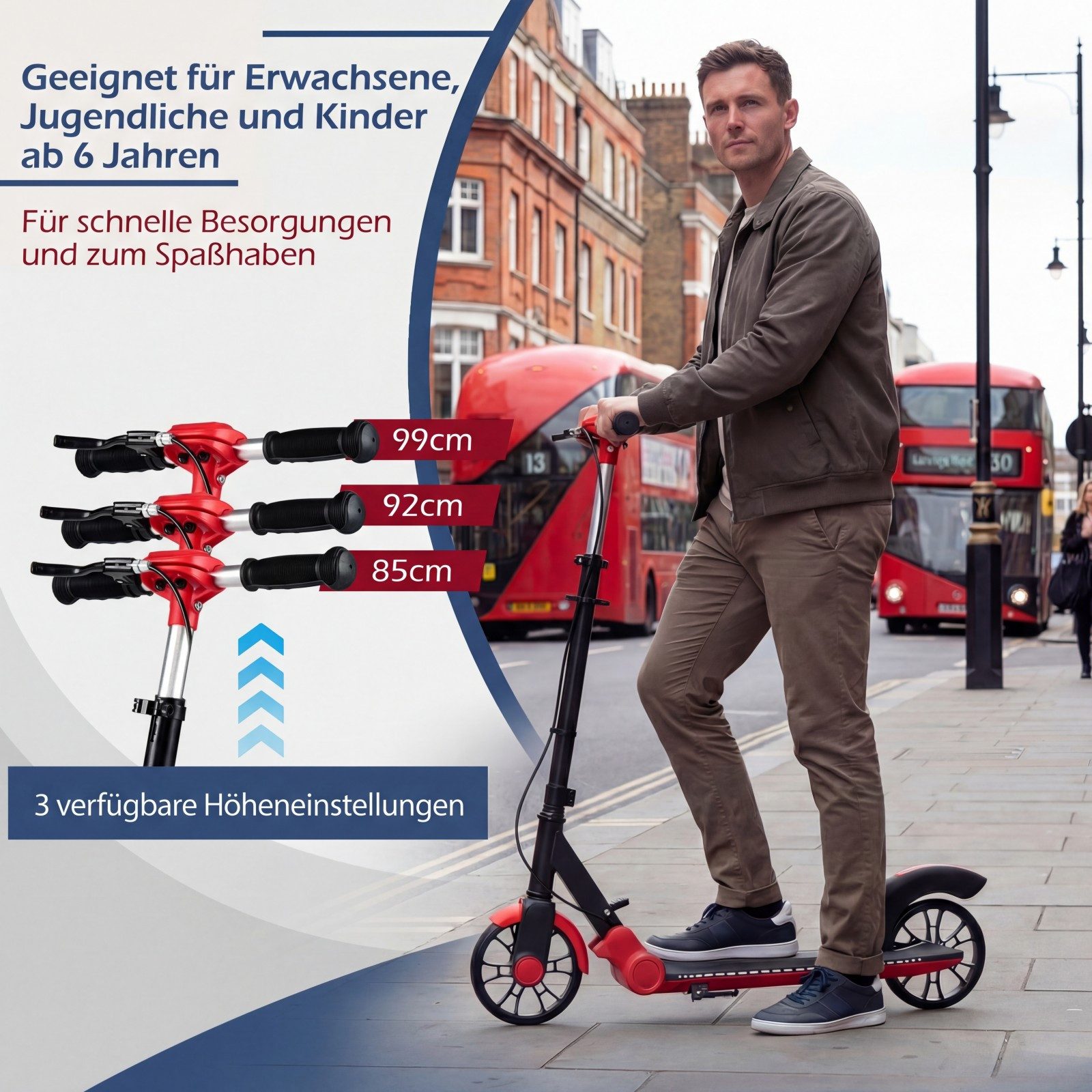 COSTWAY Scooter, Faltbarer, mit 2 leuchtenden Rädern, Hinterradbremse