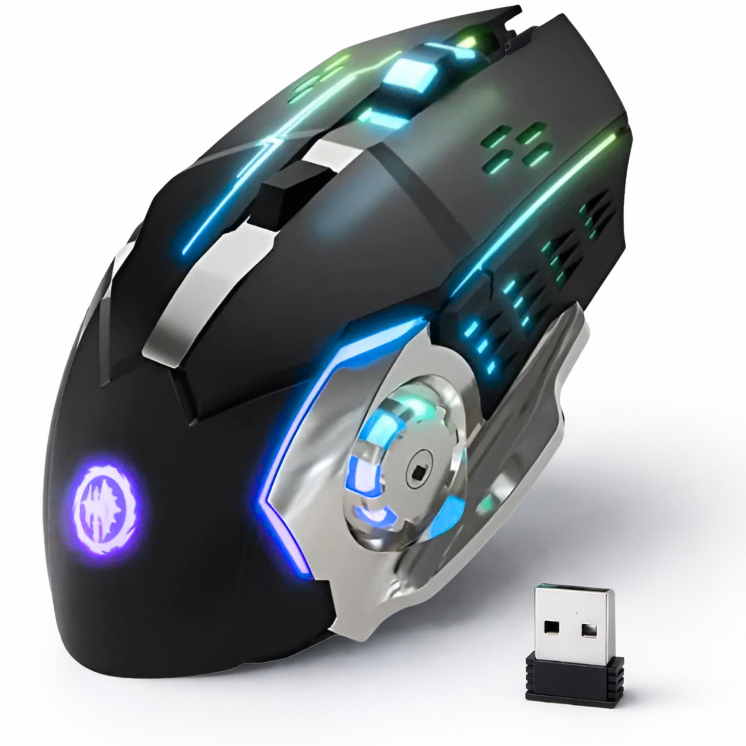 StellarLuma Gaming Maus Kabellos RGB Wireless USB Gaming-Maus Gaming-Maus (Bluetooth, Funk, Kabellose Dual Mode Gaming Maus mit 6 Tasten und RGB-Beleuchtung)