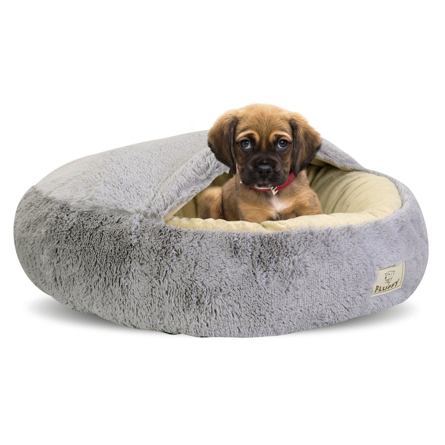 AIO Tierbett, Haustierbett mit Kapuze Shaggy Fluffy