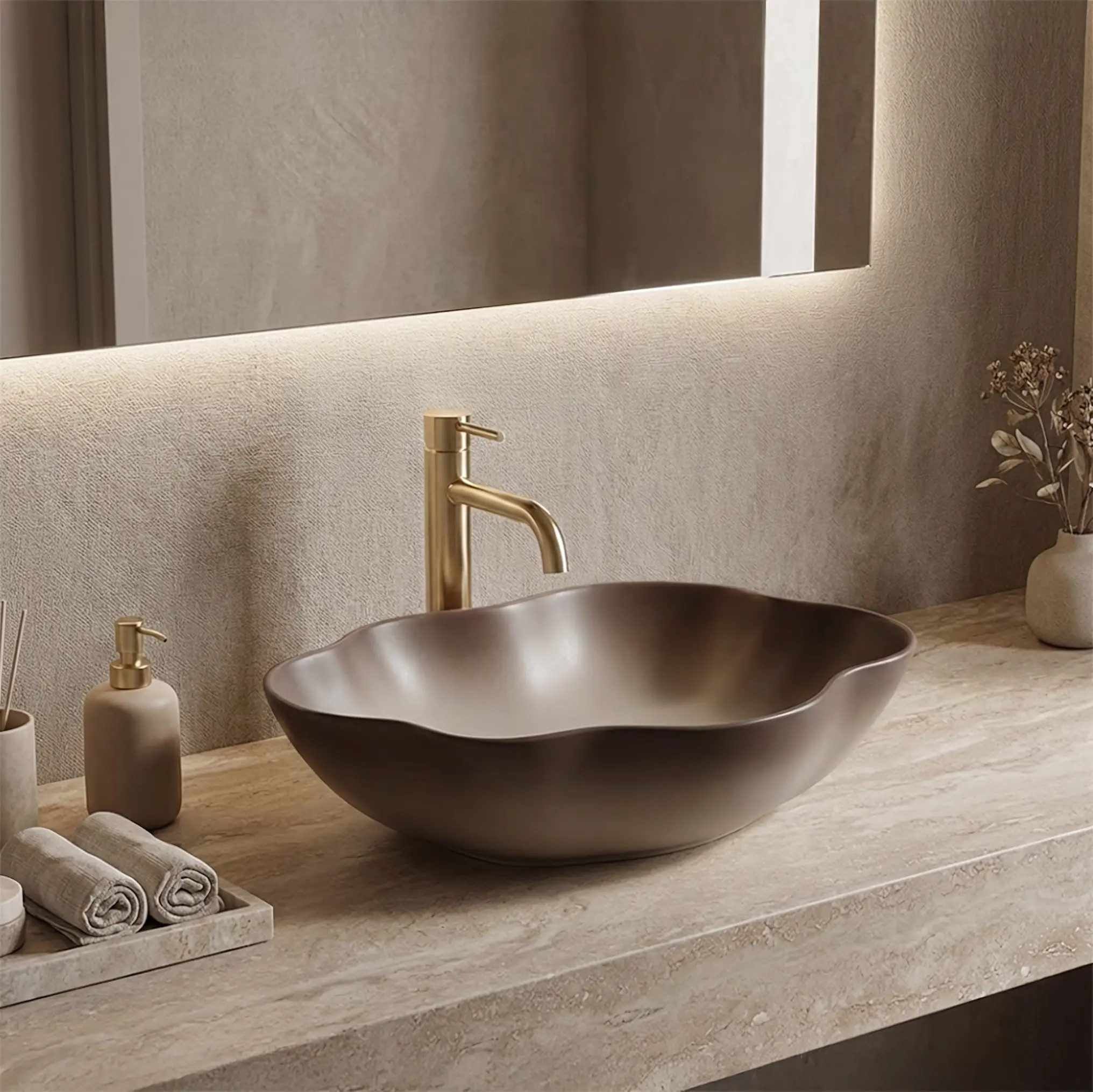 wohnwerk.idee Aufsatzwaschbecken Waschbecken Natursteinoptik – Design Badwaschbecken modern
