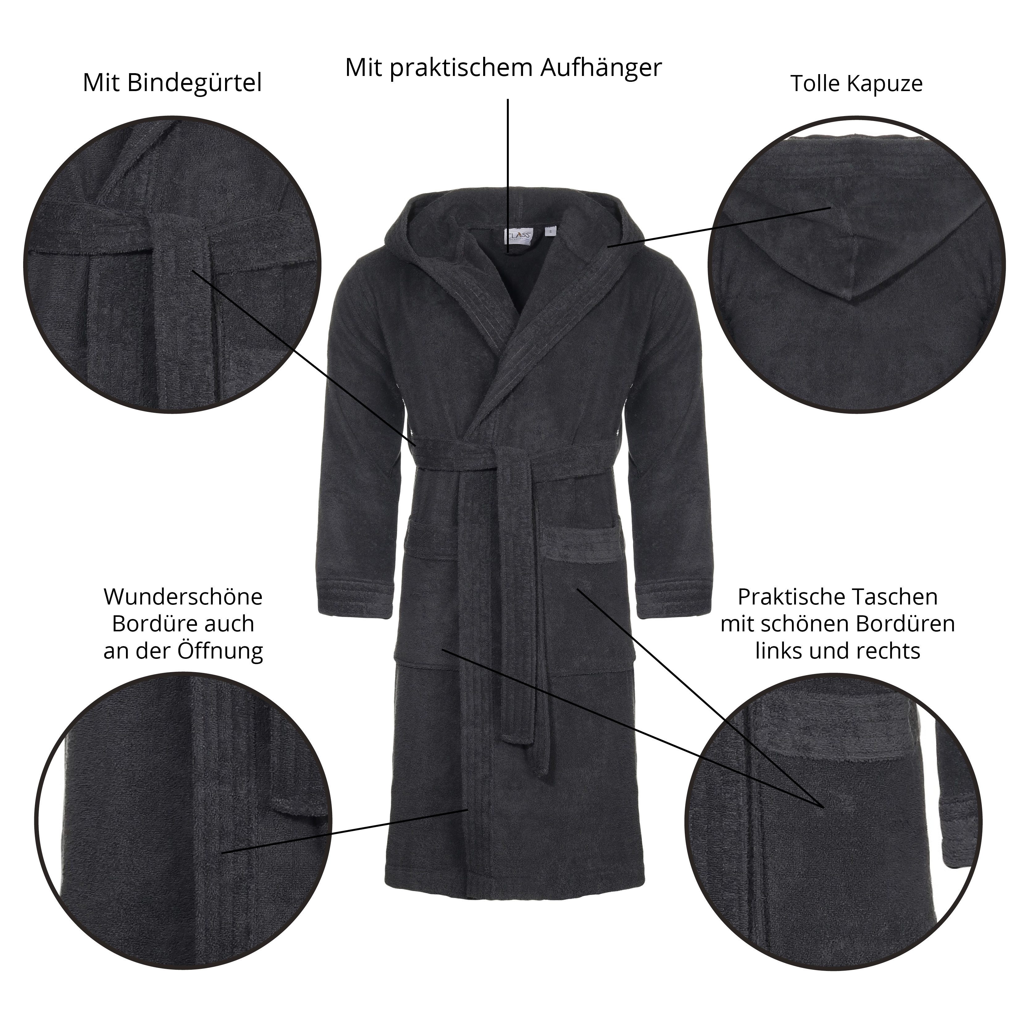 CLASS HOME COLLECTION Unisex-Bademantel mit Kapuze – Baumwoll-Frottee Morgenmantel für Damen & Herren, klassisch, 100% Baumwolle, Kapuze, Binde Gürtel, Mit Kapu – Bild 5 von 5