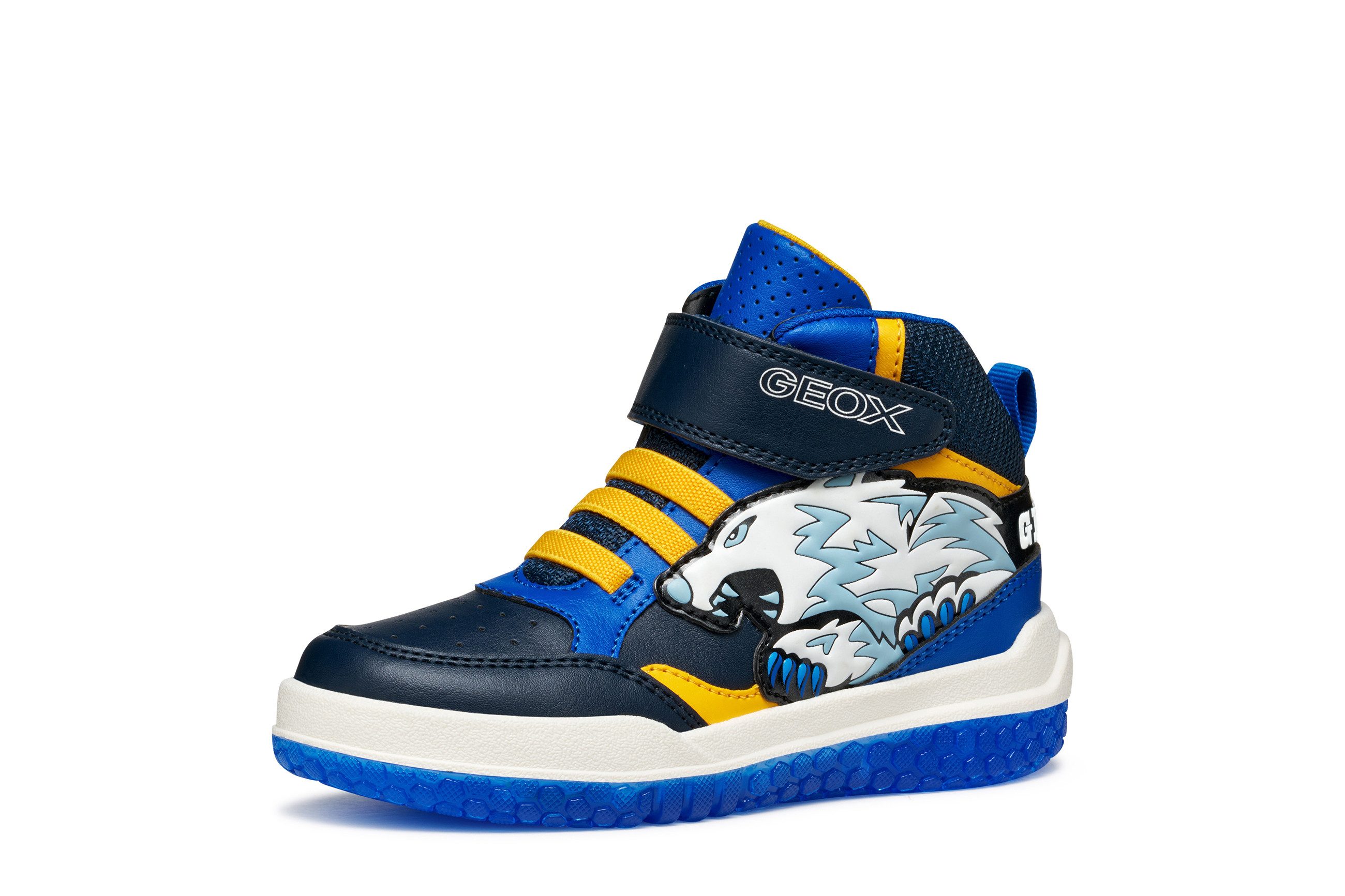 Geox J BUZZERLIGHT BOY Blinkschuh Sneaker Schnürboots mit cooler Blinkfunktion, Größenschablone zum Download