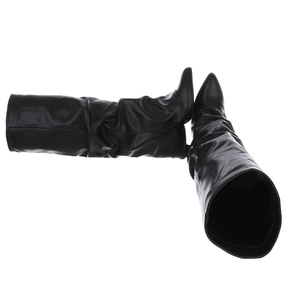 Ital-Design Damen Kniehohe Stiefel in Leder-Optik mit Absatz High-Heel-Stiefel (92125282) Blockabsatz Stiefel in Schwarz