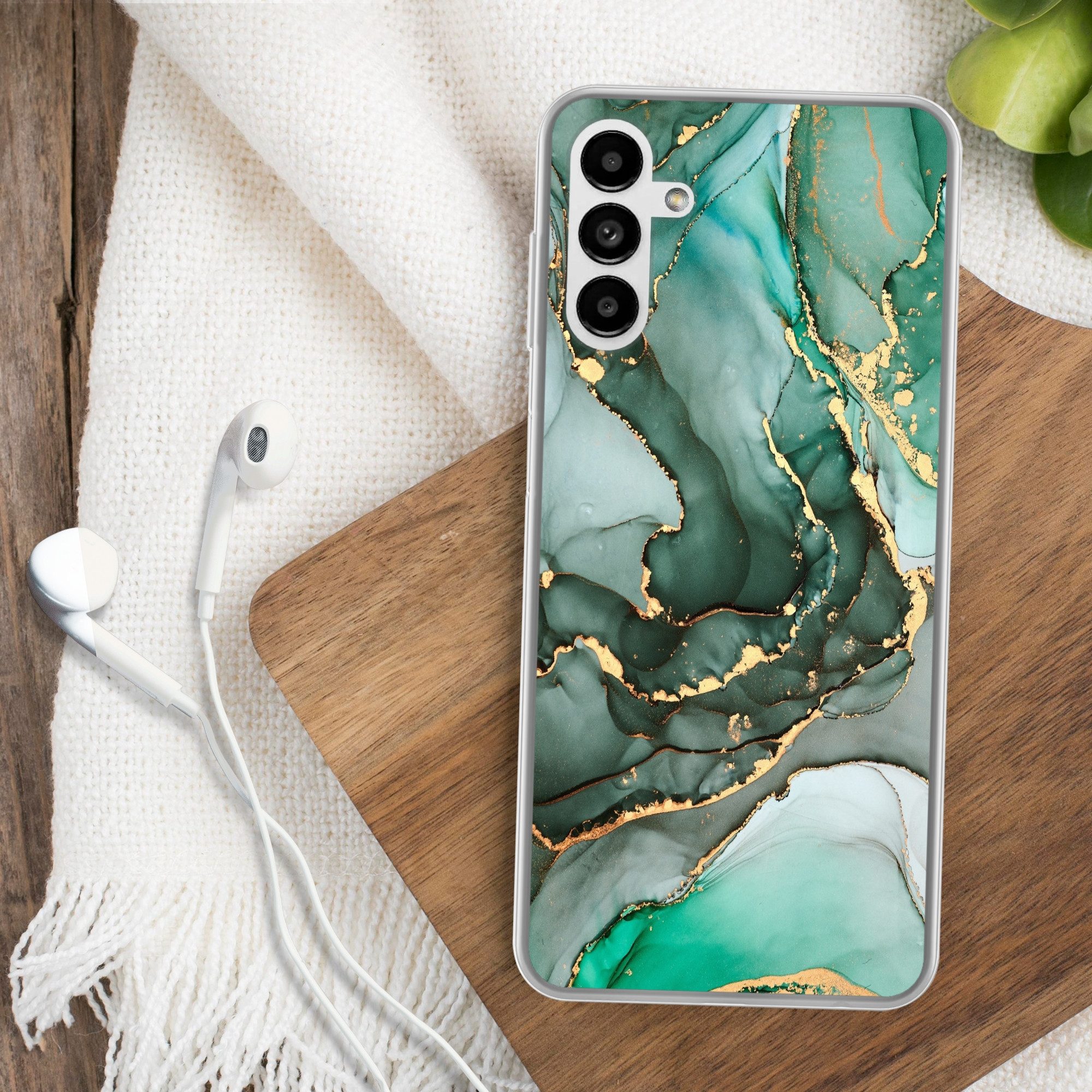 MuchoWow Handyhülle für Samsung Galaxy A04s Gold - Marmor - Grün - Luxus - Marmoroptik - G, Handy Case, Silikon, Bumper Case Dünn