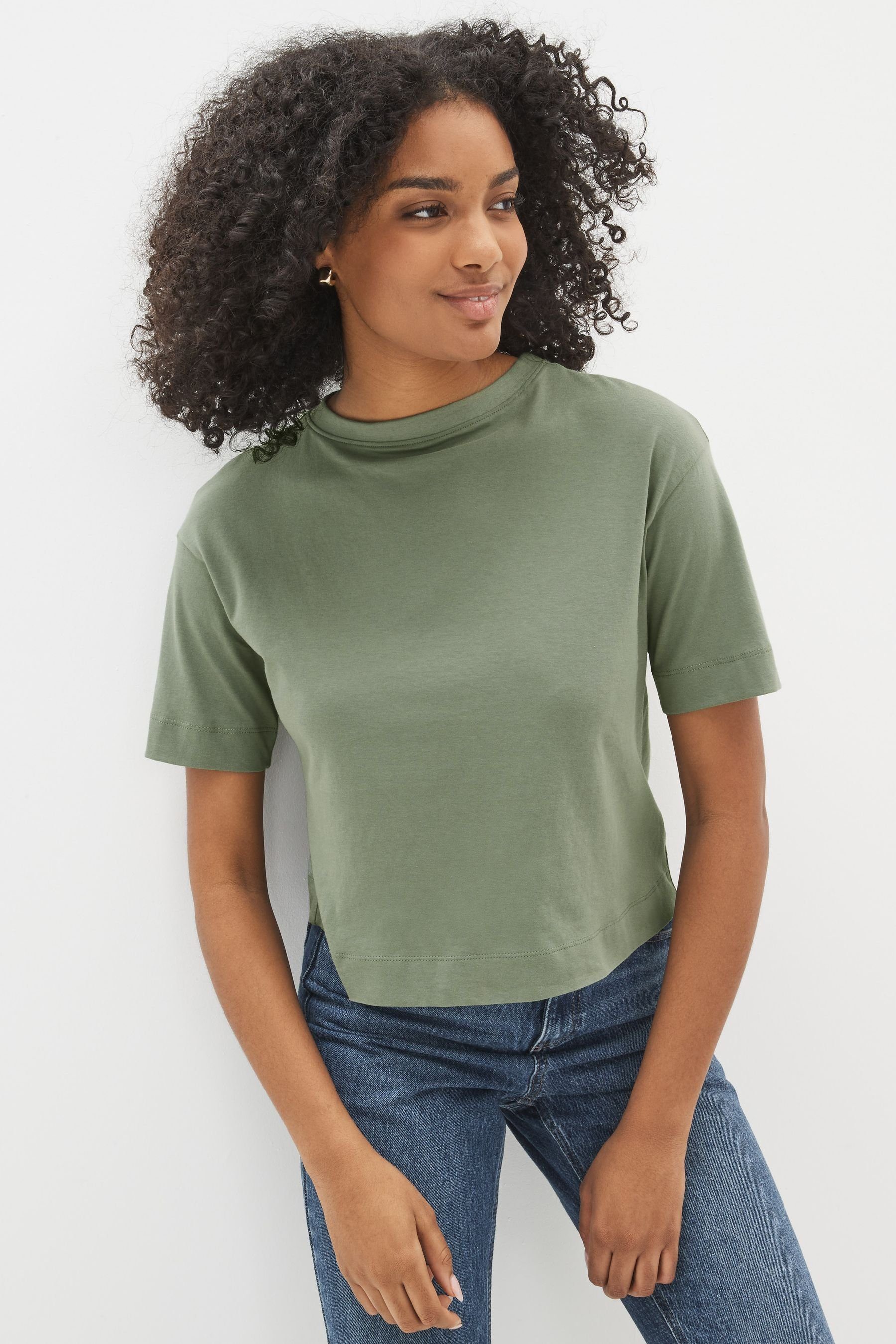 Next Fit Khaki Green T-Shirt Kastiges (1-tlg) Relaxed T-Shirt