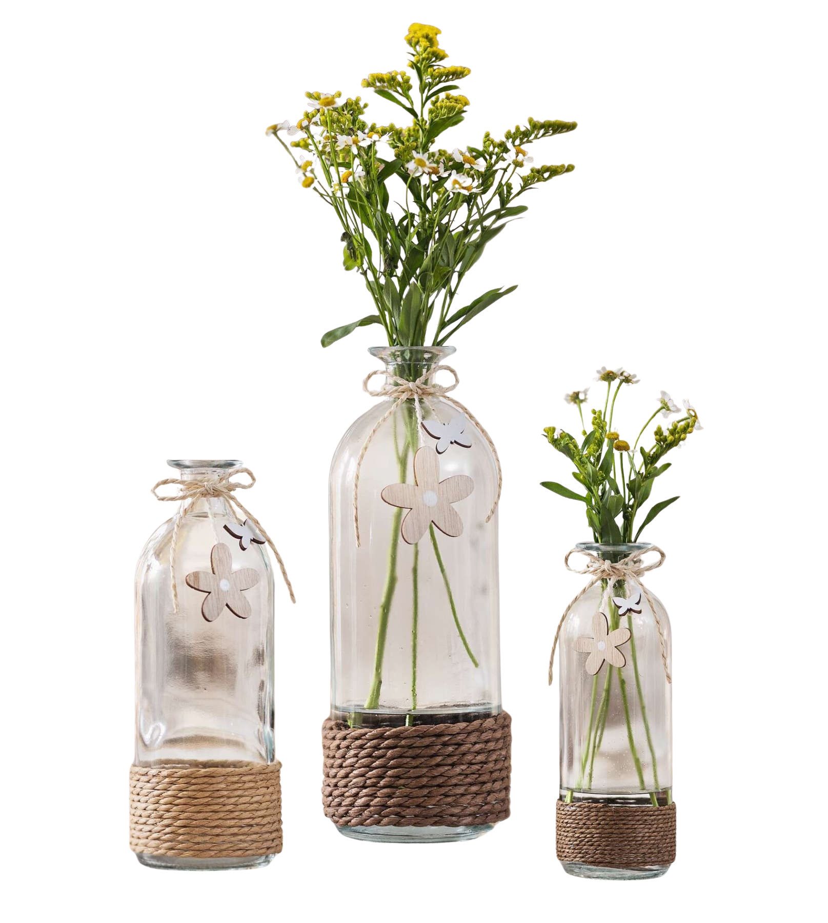 Tischvase "Blume & Schmetterling" Glas Vase in Flaschenform, Blumenvase Dekovase