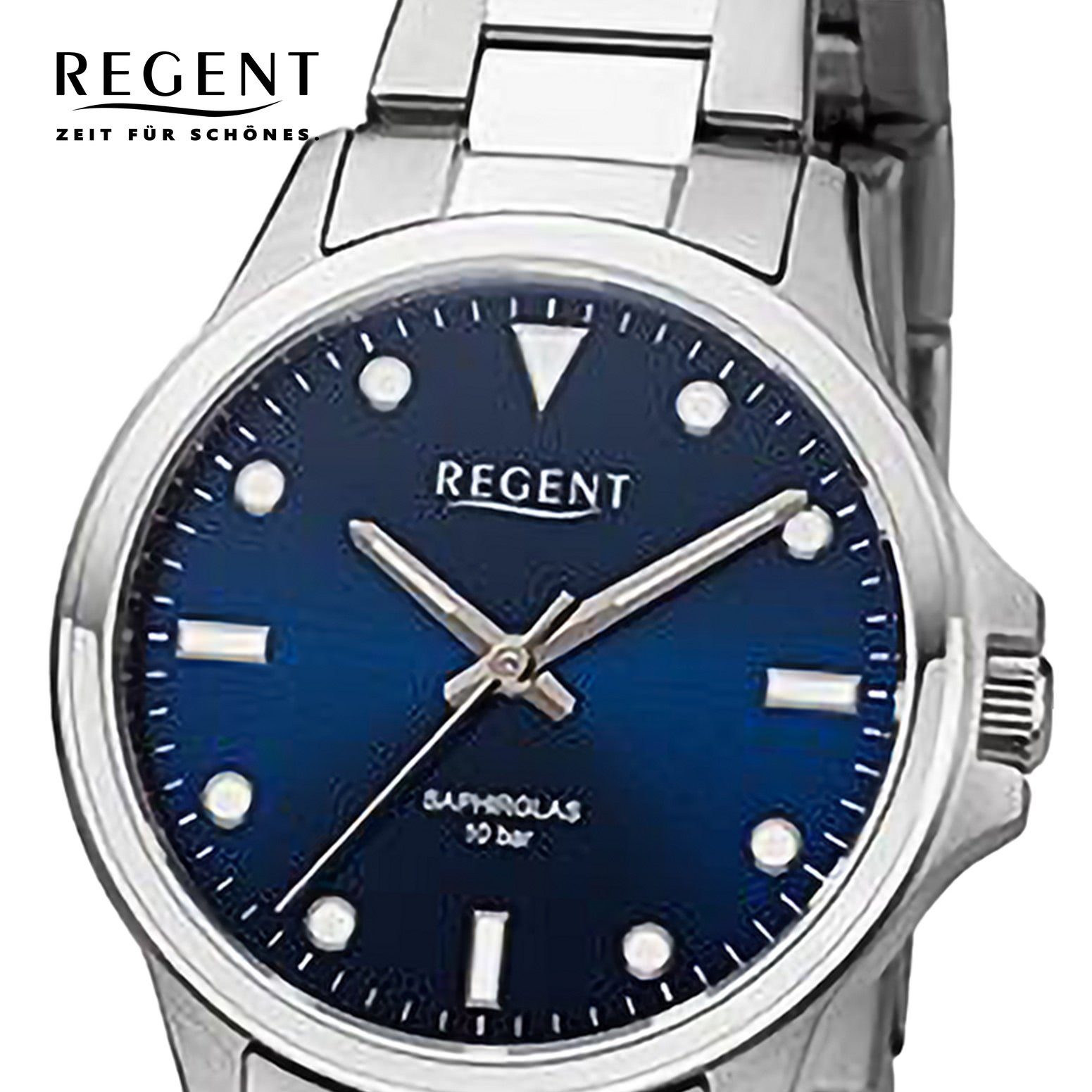 Regent Quarzuhr Regent Damen Armbanduhr Analog, (Analoguhr), Damen Armbanduhr rund, extra groß (ca. 32mm), Metallarmband