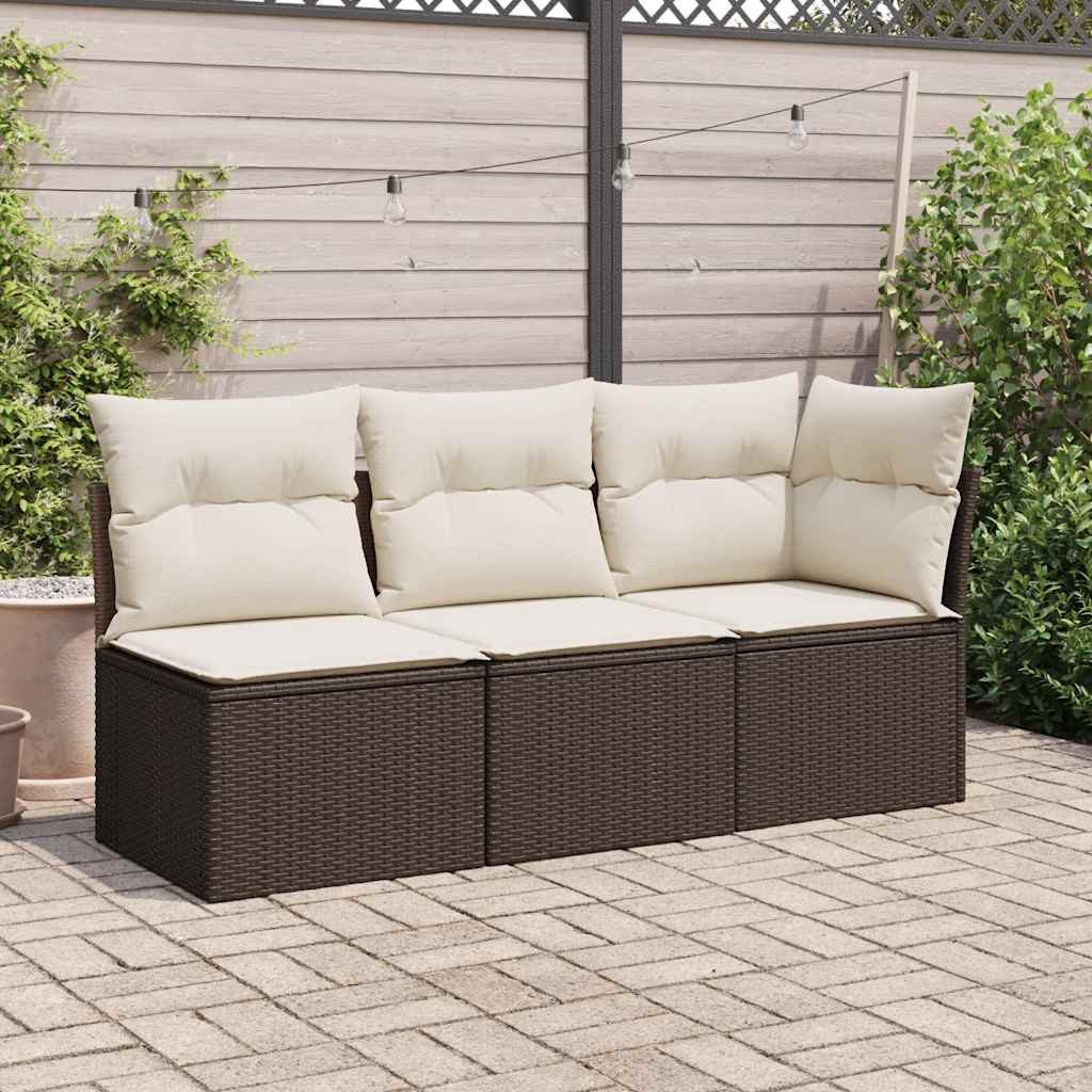 vidaXL Loungesofa Gartensessel ohne Armlehnen mit Kissen Braun Poly Rattan, 1 Teile