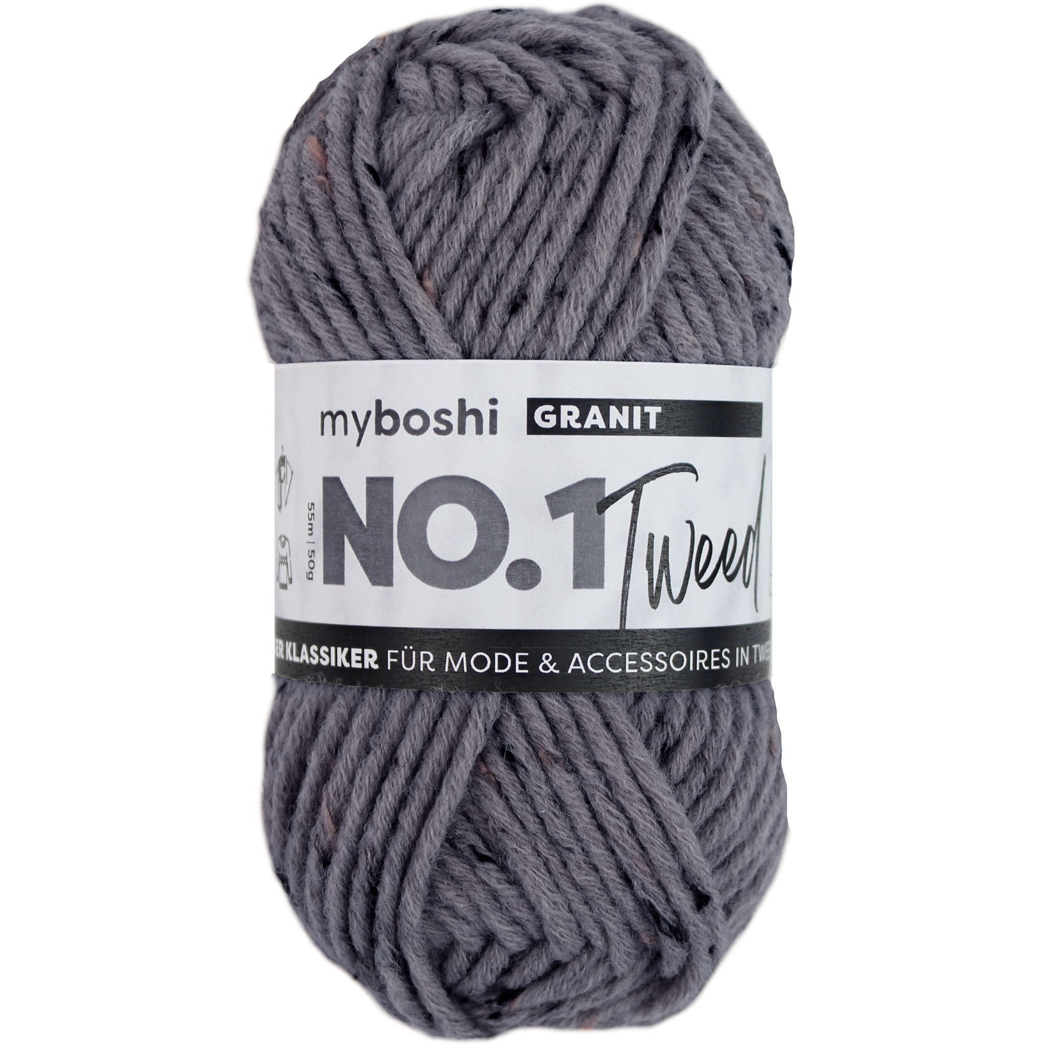 myboshi No.1 Tweed, mulesing-freie Mützenwolle Häkelwolle, 55 m (1-St), Tweed