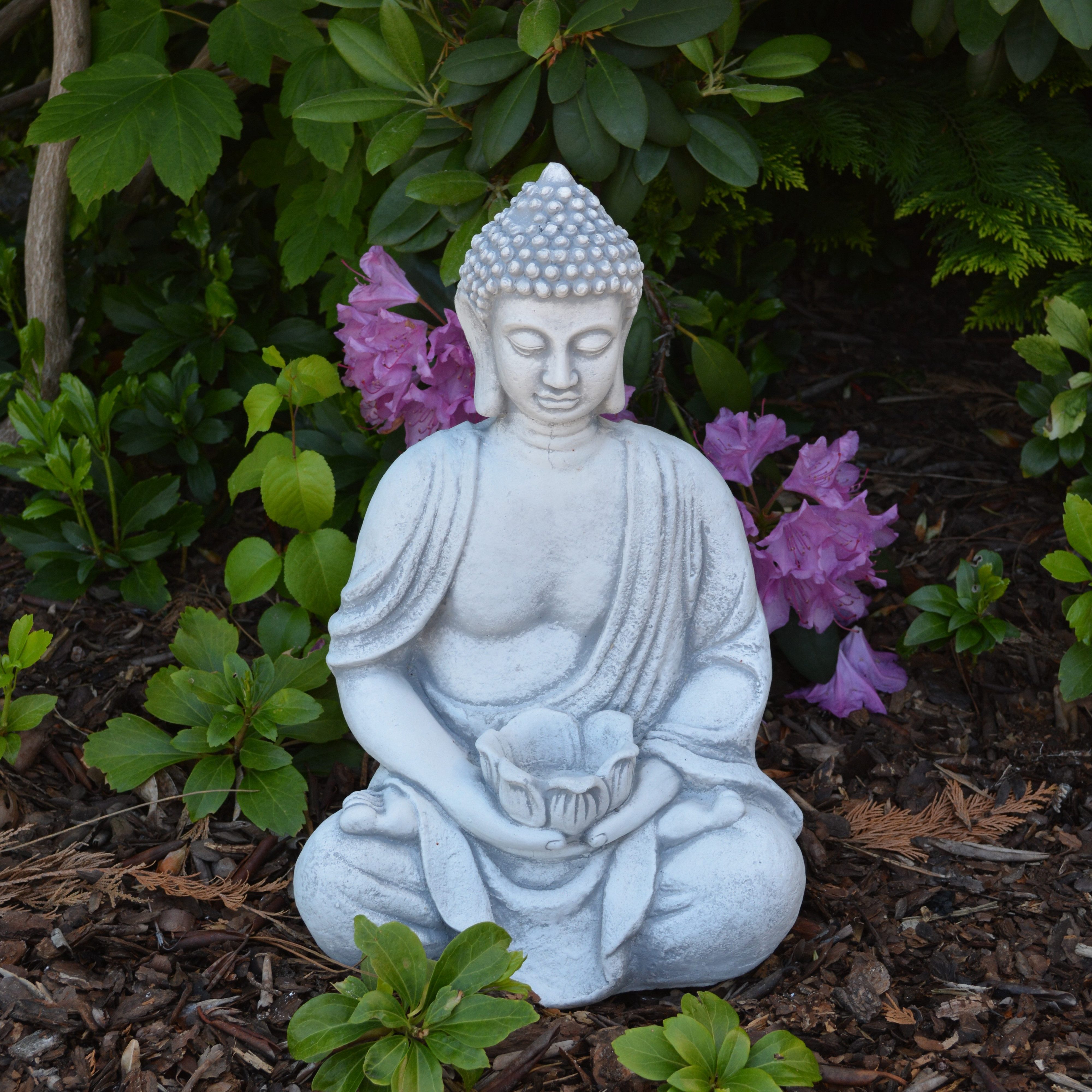 gartendekoparadies.de Gartenfigur Buddha mit Schale, Steinfigur, H. 38 cm, 11 kg, Frostsicher