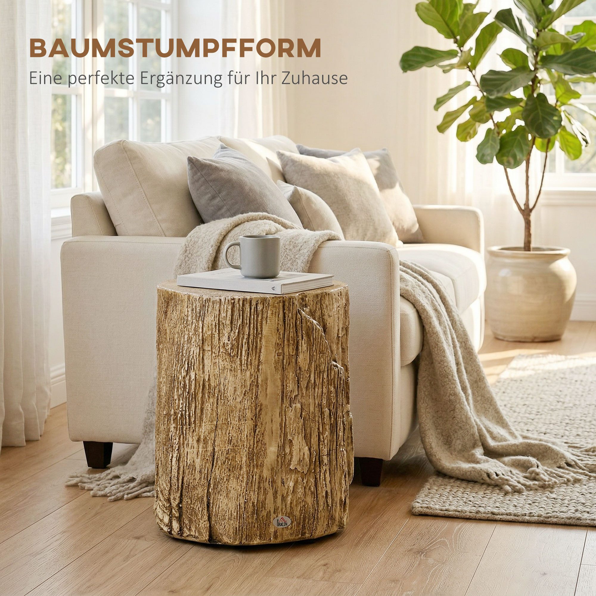 HOMCOM Beistelltisch Baumstumpf-Optik Nachttisch Wasserdicht, für Wohnzimmer (Tisch, 1-St., Couchtisch), Naturholz Ø37 x 43 cm – Bild 4 von 5