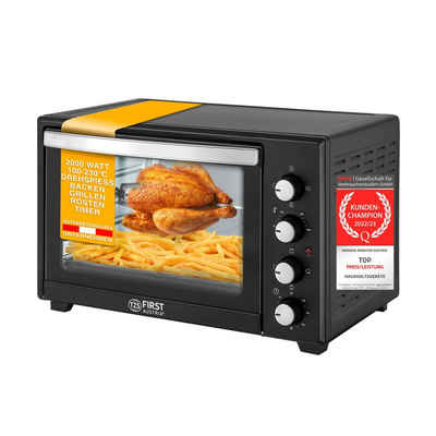 TZS FIRST AUSTRIA Minibackofen Mini-Backofen mit Umluft 45L, 2000W, Kochen, Backen, Hähnchengrill, Temperaturregler 100-230°, energieeffizient, Miniküche, Camping